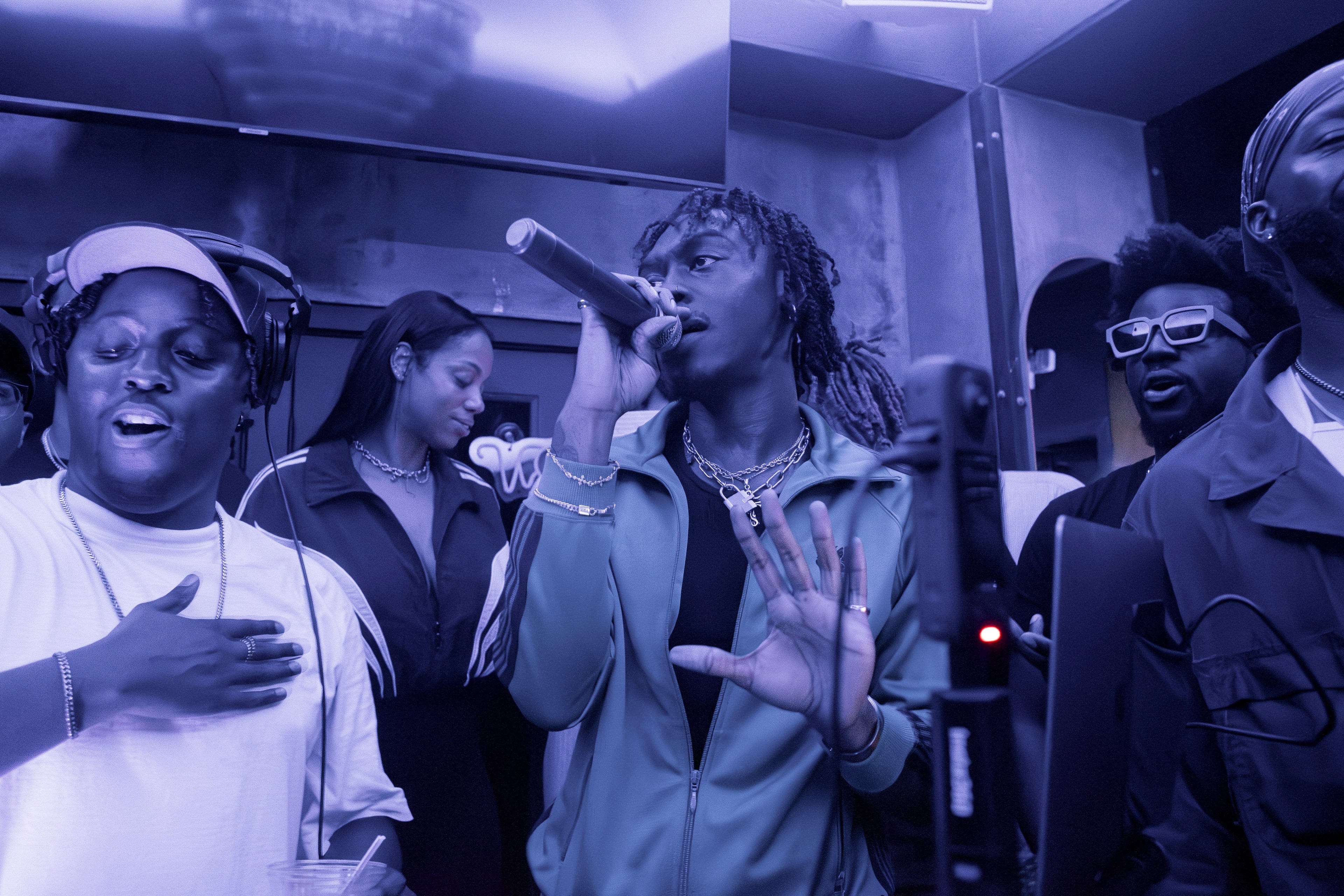 Atlanta R&B artist Chase Shakur celebrates the release of his album, "Wonderlove," during an album release party at The Enjoyment Room in Midtown Atlanta, February 2025. (Christina Matacotta for the AJC)