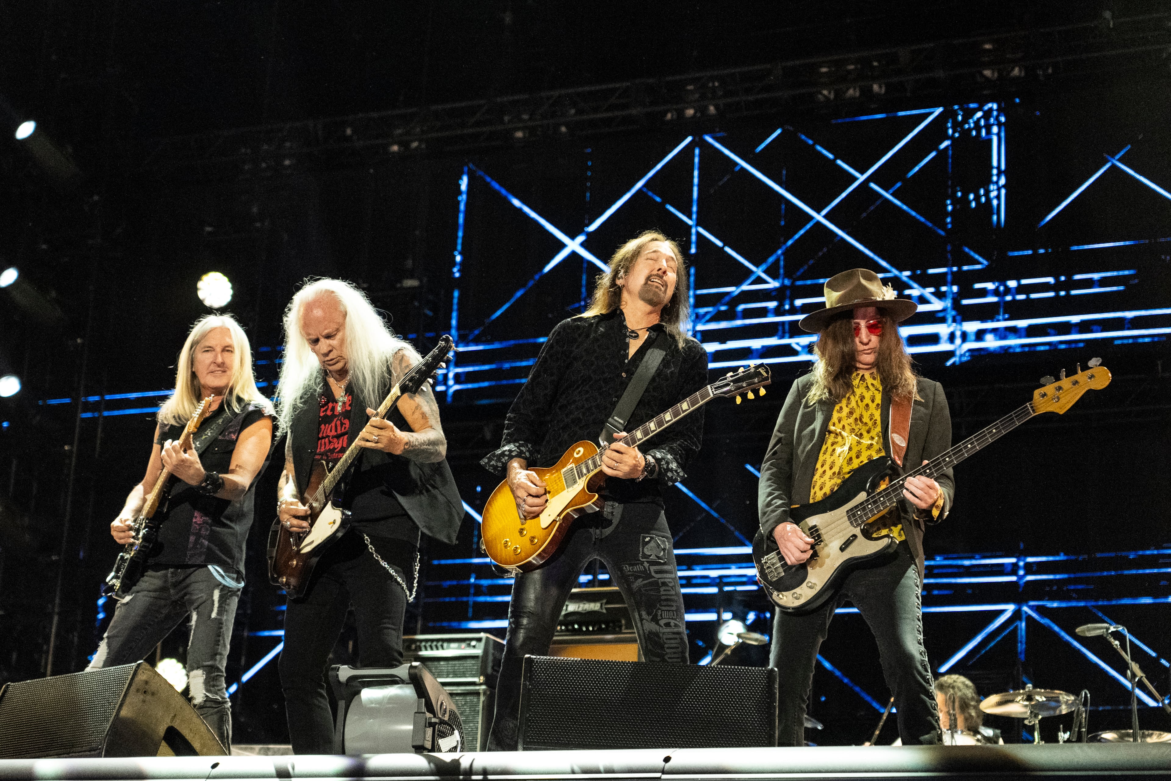 From left, Mark Matejka, Rickey Medlocke, Damon Johnson and Keith Christopher of Lynyrd Skynyrd perform during CMA Fest in Nashville, Tenn., in 2024. (Amy Harris/AP)
