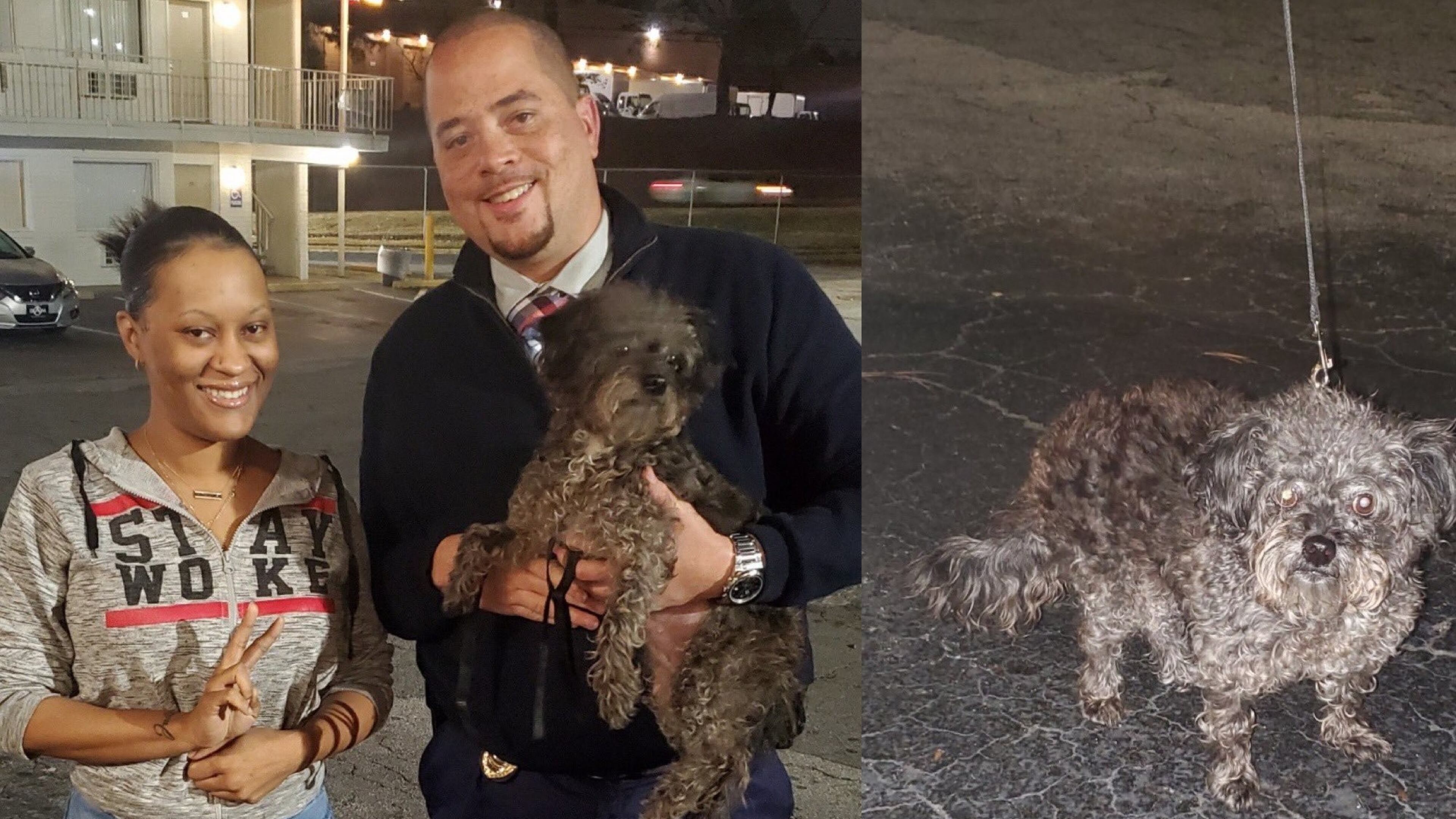 Candace Thompson (left) called DeKalb County police after she realized the dog she found Thursday night wandering in southwest Atlanta belonged to a 74-year-old carjacking victim.