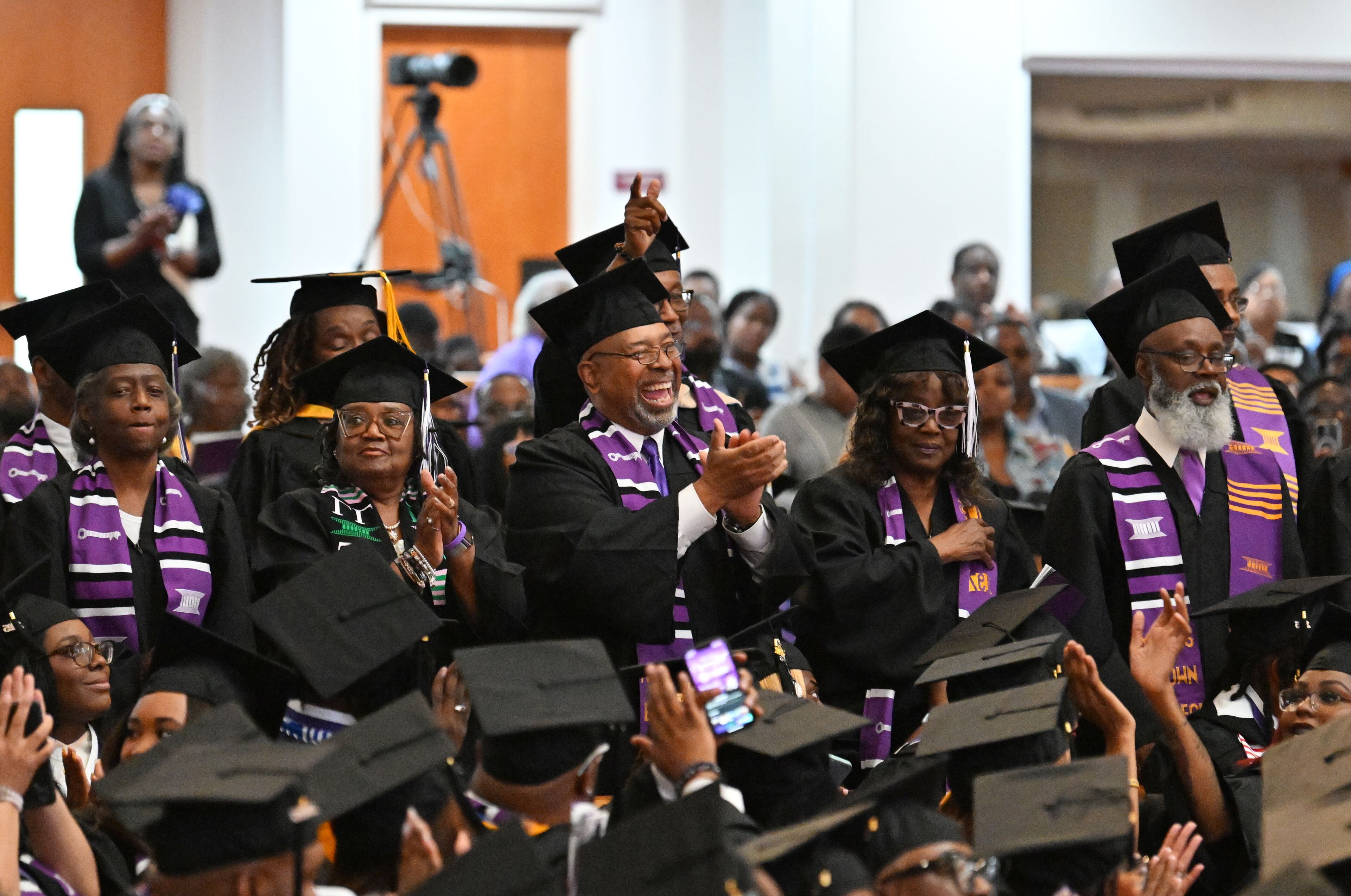 Reunion classes of 1970 and 1975 are recognized during 2025 Morris Brown College commencement exercises at Saint Philip A.M.E. Church, Saturday, May 17, 2025, in Atlanta. (Hyosub Shin / AJC)