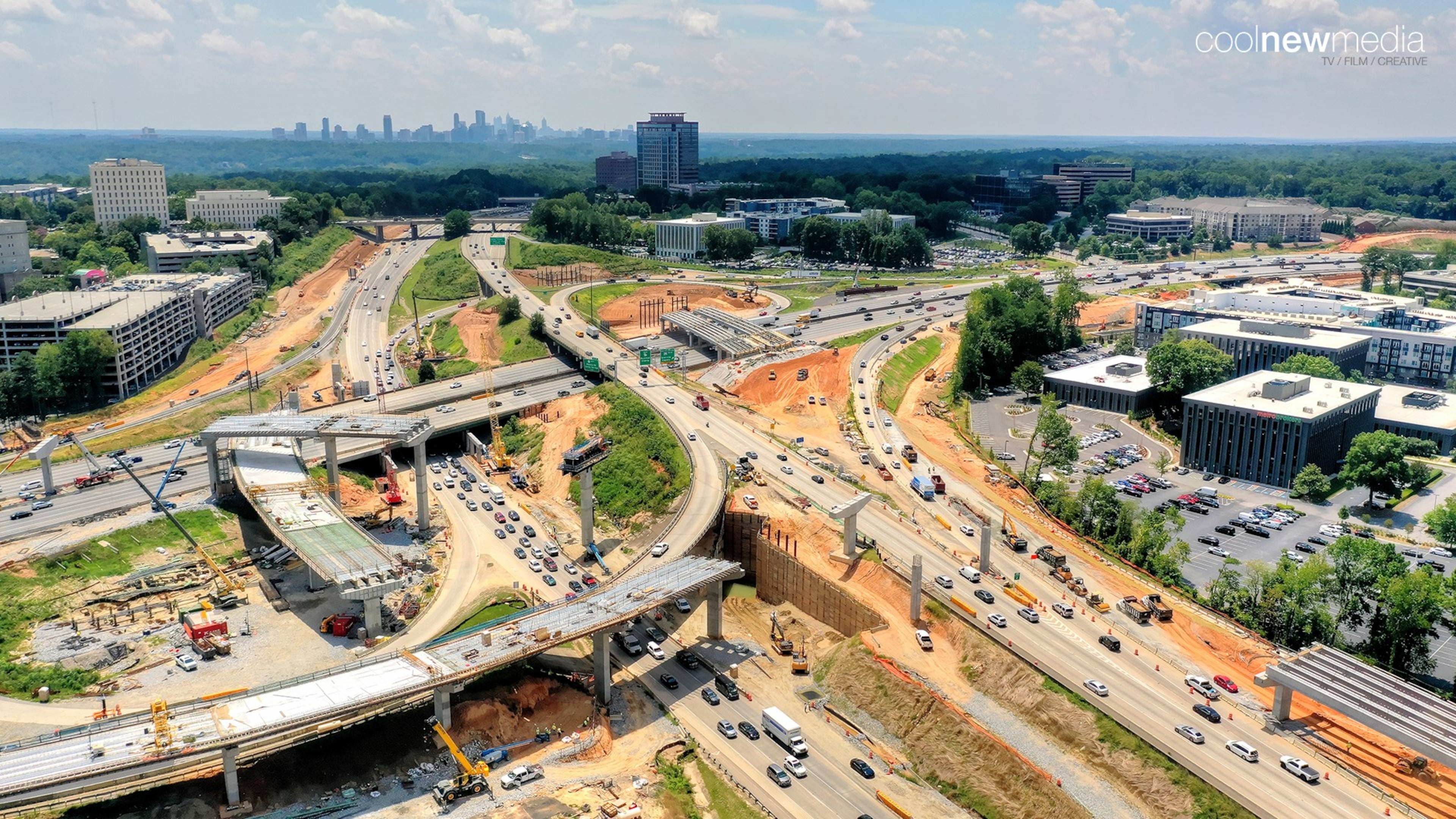 A bird's-eye view of the construction of the new I-285 interchange at Georgia 400. This shot was taken earlier this month. (Courtesy of James Cool/Cool New Media).