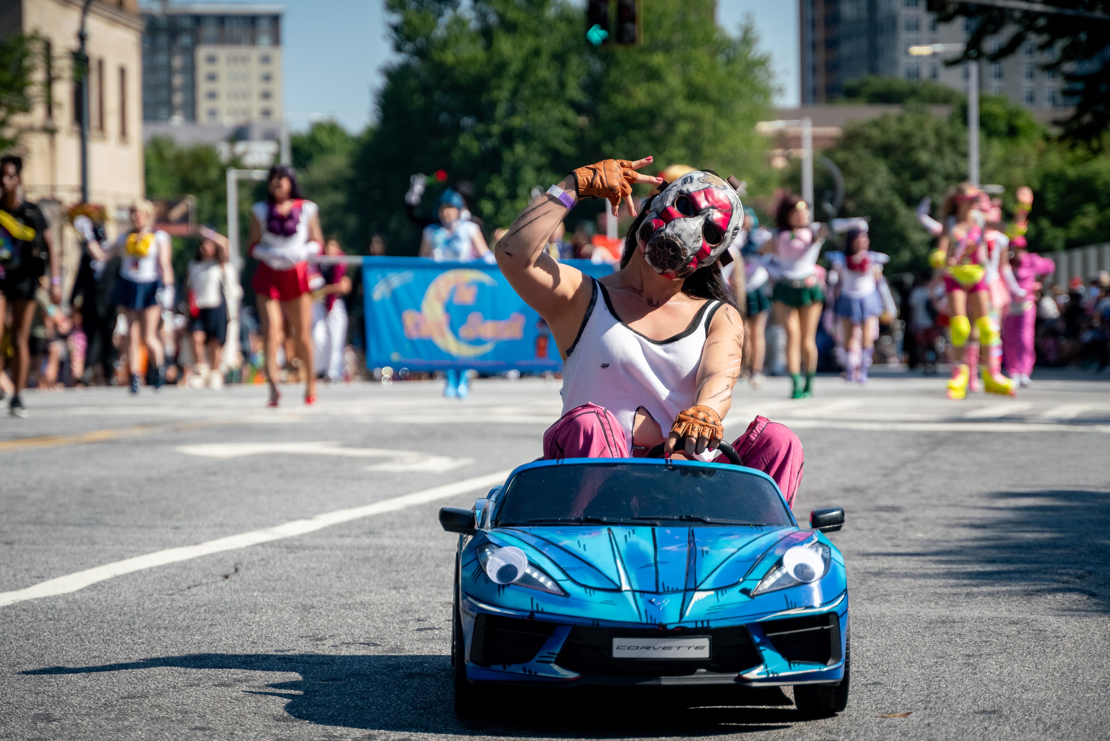 Thousands lined up along Peachtree Street on Saturday morning, August 31, 2024, for the annual Dragon Con parade in Atlanta. (Ben Hendren for The Atlanta Journal-Constitution)