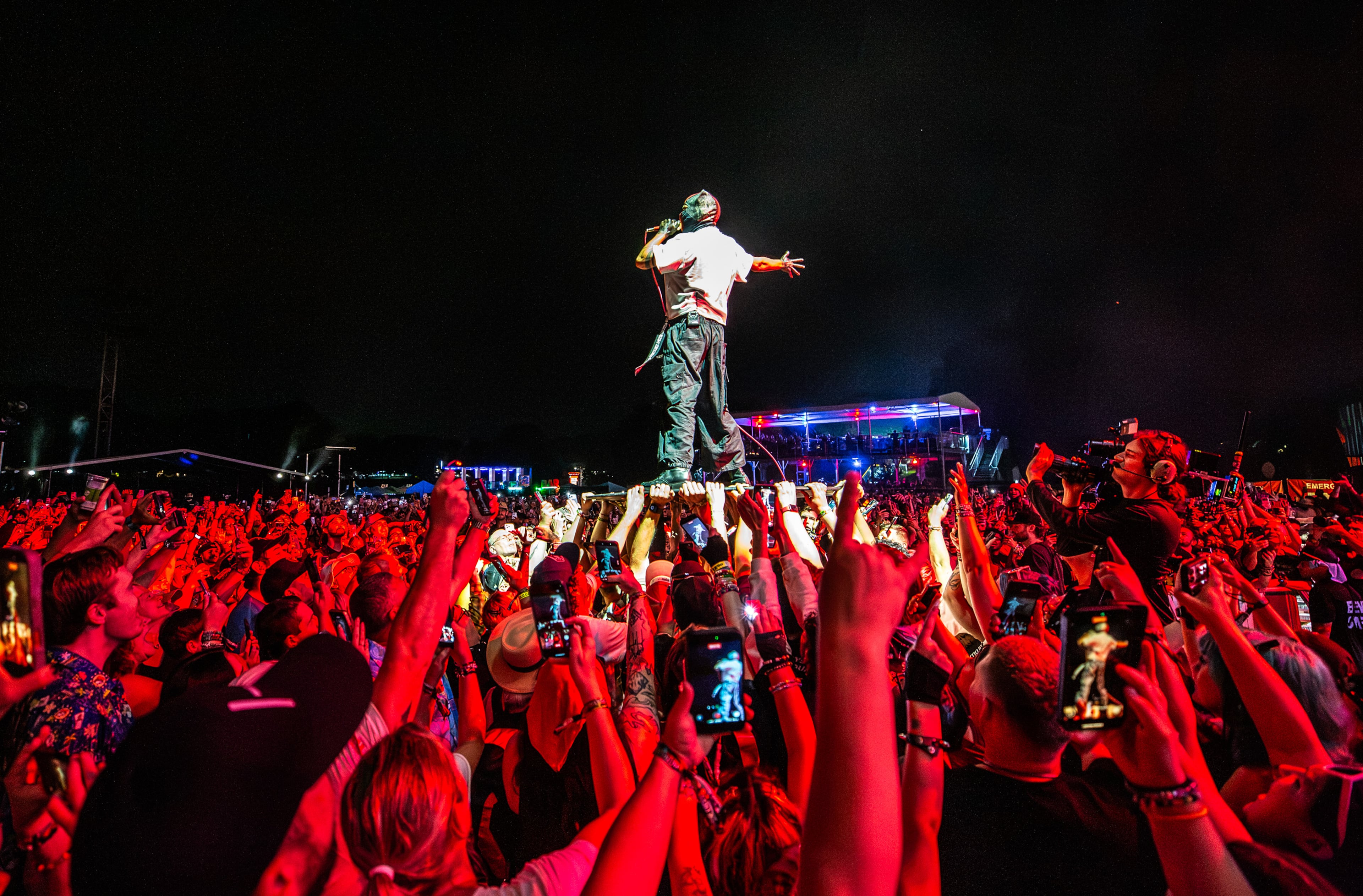 After a lengthy rain delay and evacuation, Twenty One Pilots closed out Saturday night at Shaky Knees with genre bending hits on the Peachtree Stage on Sept. 19, 2026, in Atlanta. (Ryan Fleisher for the AJC)