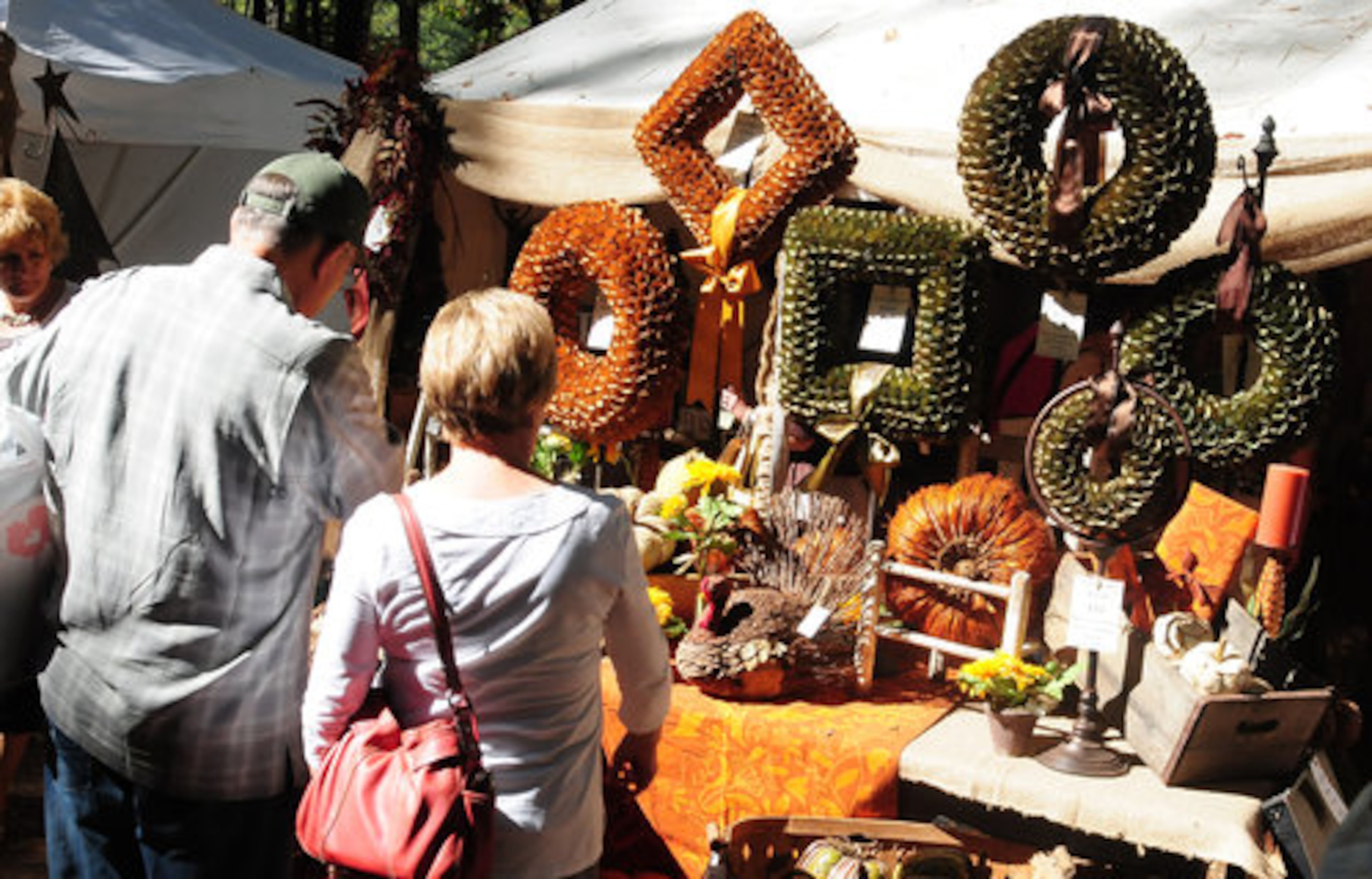 Christmas wreaths made out of wood shavings.