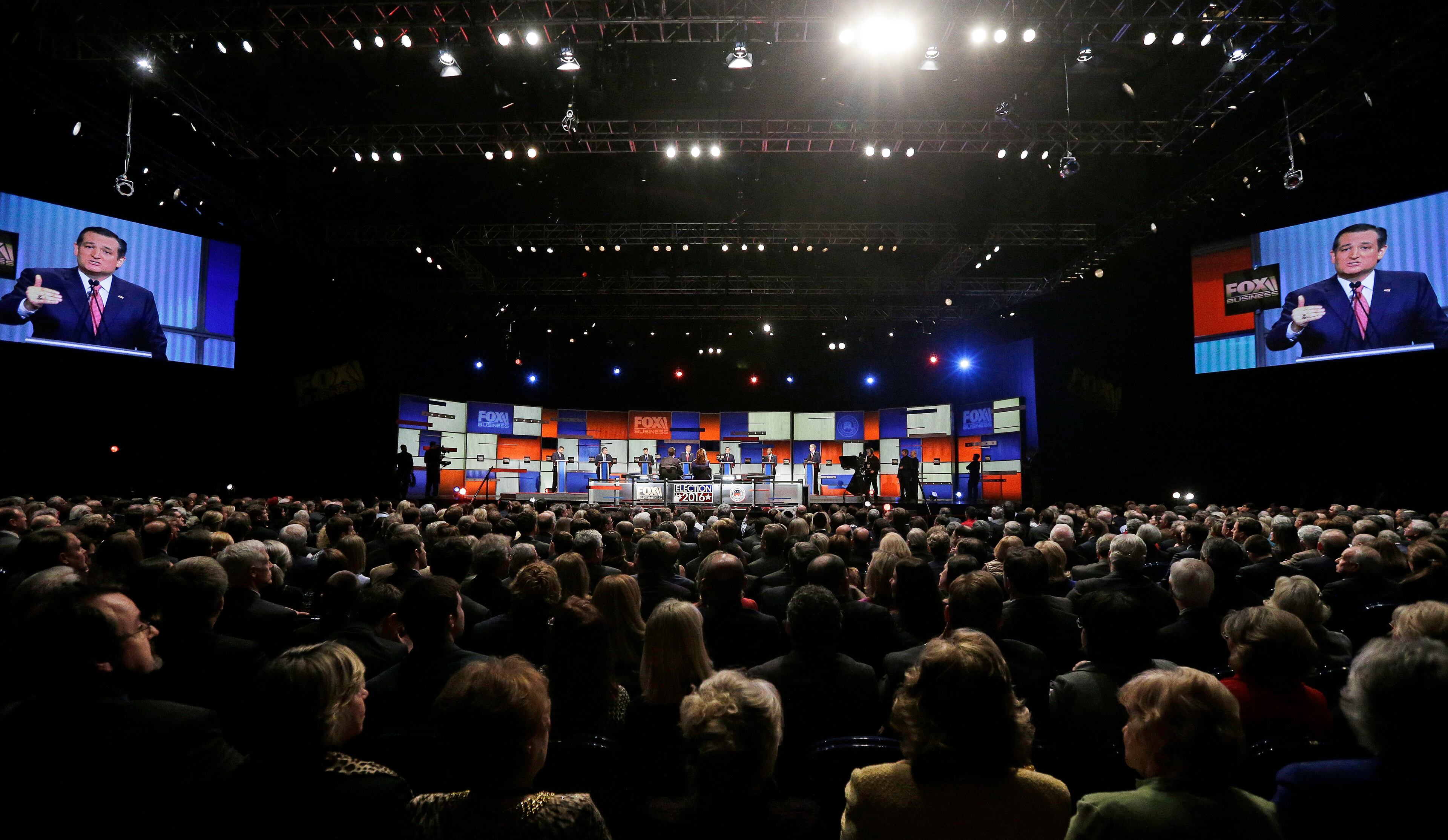 Republican presidential candidate, Sen. Ted Cruz, R-Texas, speaks during the Fox Business Network Republican presidential debate at the North Charleston Coliseum, Thursday, Jan. 14, 2016, in North Charleston, S.C. (AP Photo/Chuck Burton)