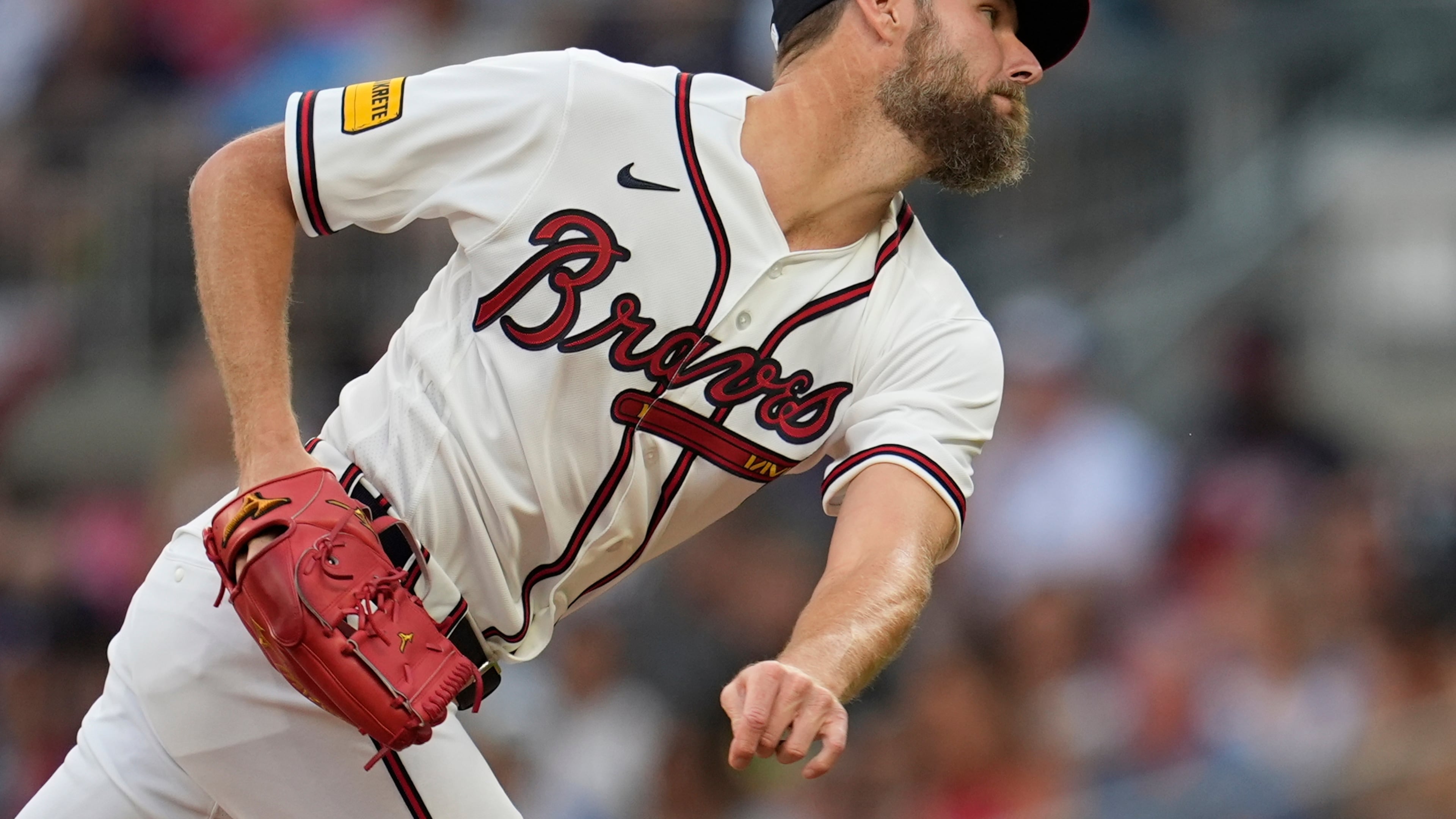 Atlanta Braves pitcher Chris Sale (51) deliveres in the first inning of an opening-day baseball game against the Kansas City Royals, Friday, March 27, 2026, in Atlanta. (AP Photo/Mike Stewart)