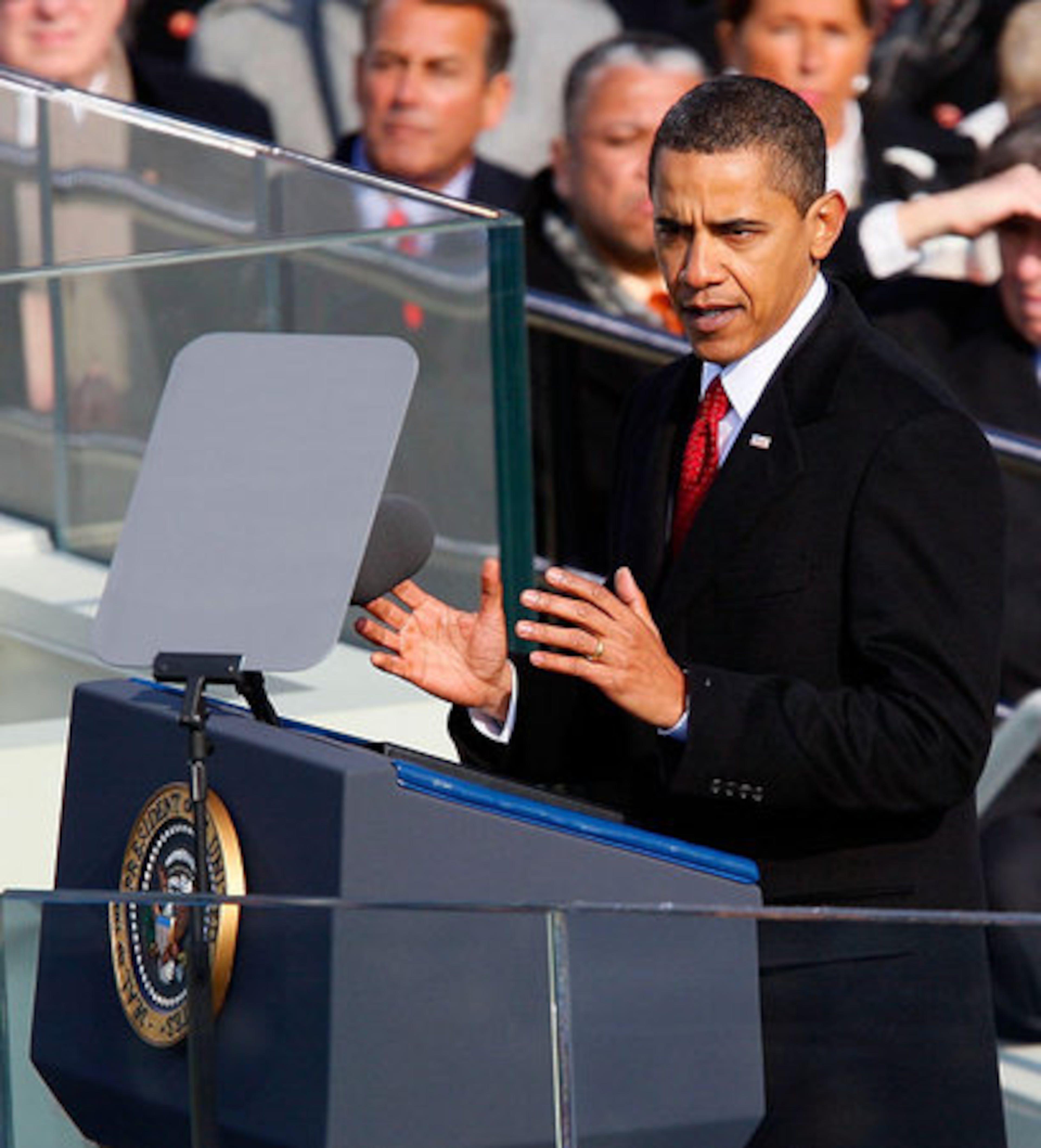 Obama delivers his inaugural address after taking the oath as the 44th U.S. president.