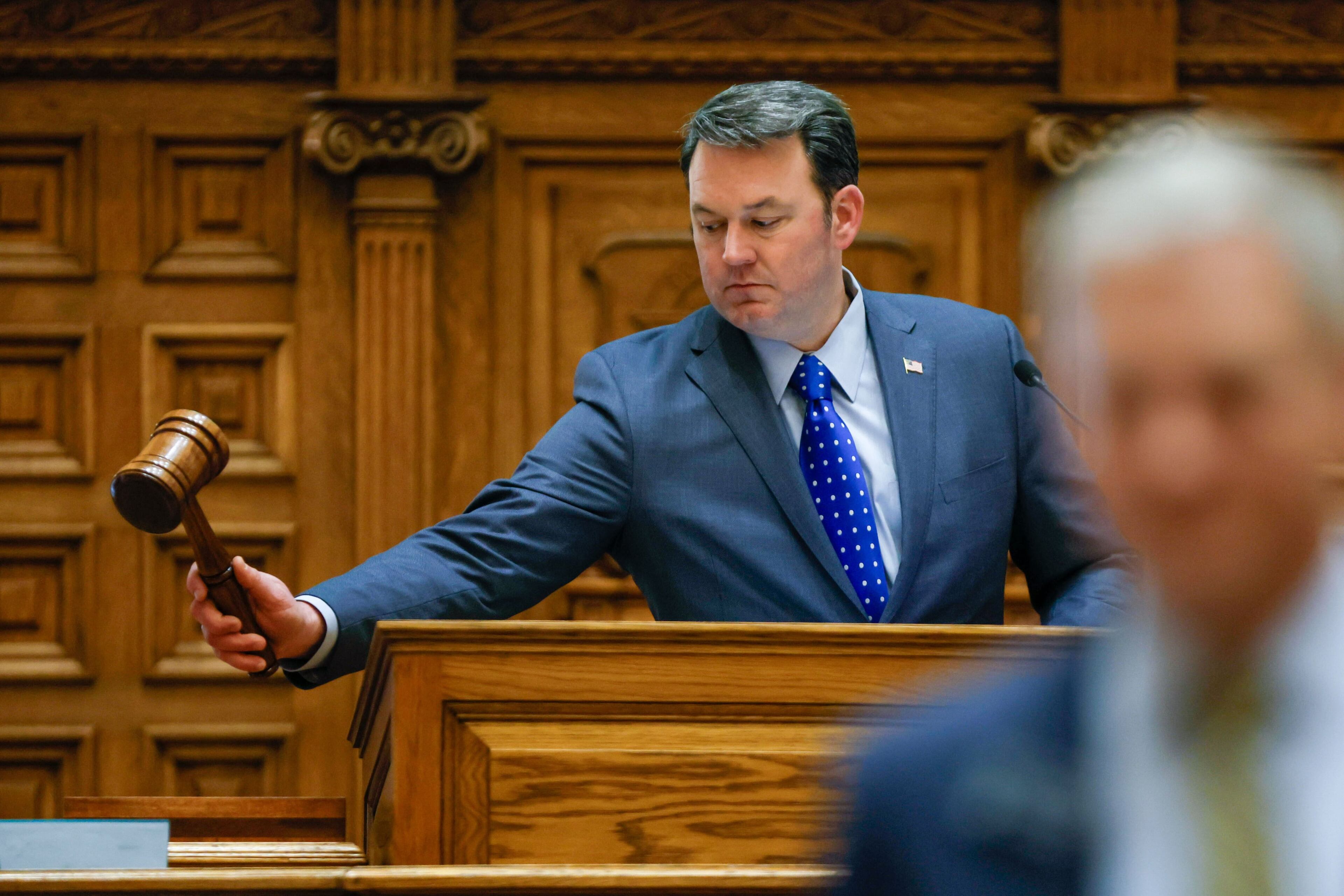 Lt. Gov. Burt Jones hits the gavel during the Georgia General Assembly's 2024 session. (Miguel Martinez/The Atlanta Journal-Constitution/TNS)