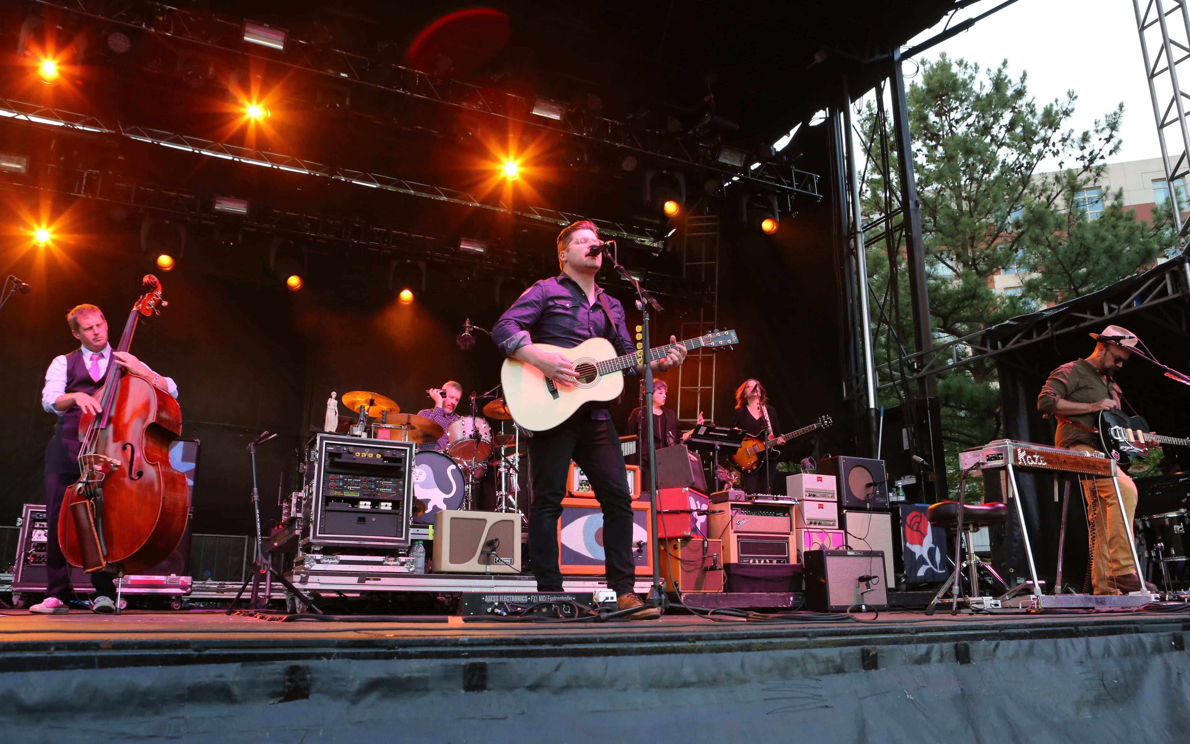 Colin Meloy (center) and The Decemberists perform during the 2016 Shaky Knees Festival at Centennial Olympic Park on Saturday, May 14, 2016, in Atlanta. (Photo by Robb D. Cohen/Invision/AP)