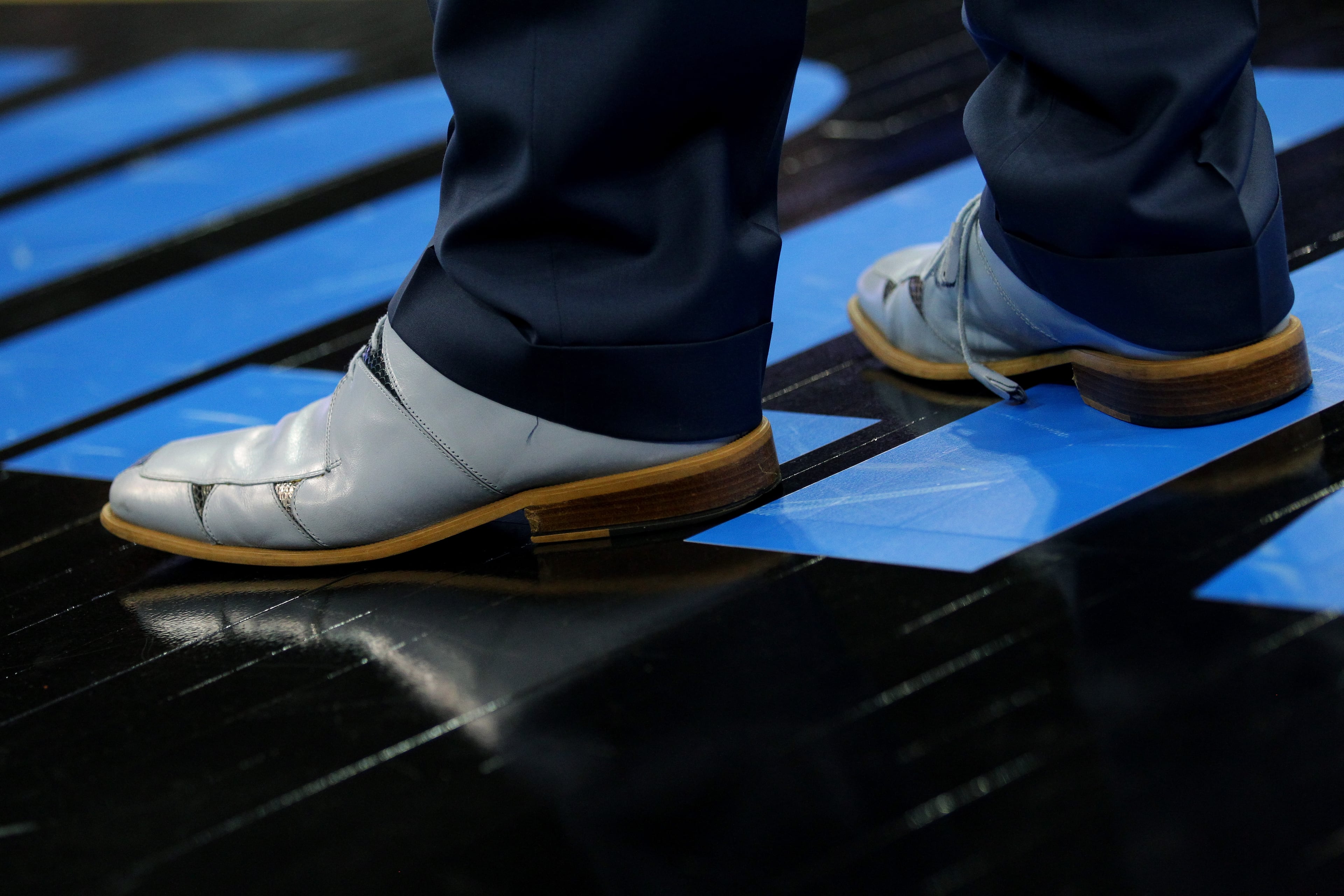 A detail of shoes worn by TNT sideline reporter Craig Sager as the Florida Gators play against the Norfolk State Spartans during the third round of the 2012 NCAA Men's Basketball Tournament at CenturyLink Center on March 18, 2012 in Omaha, Nebraska.