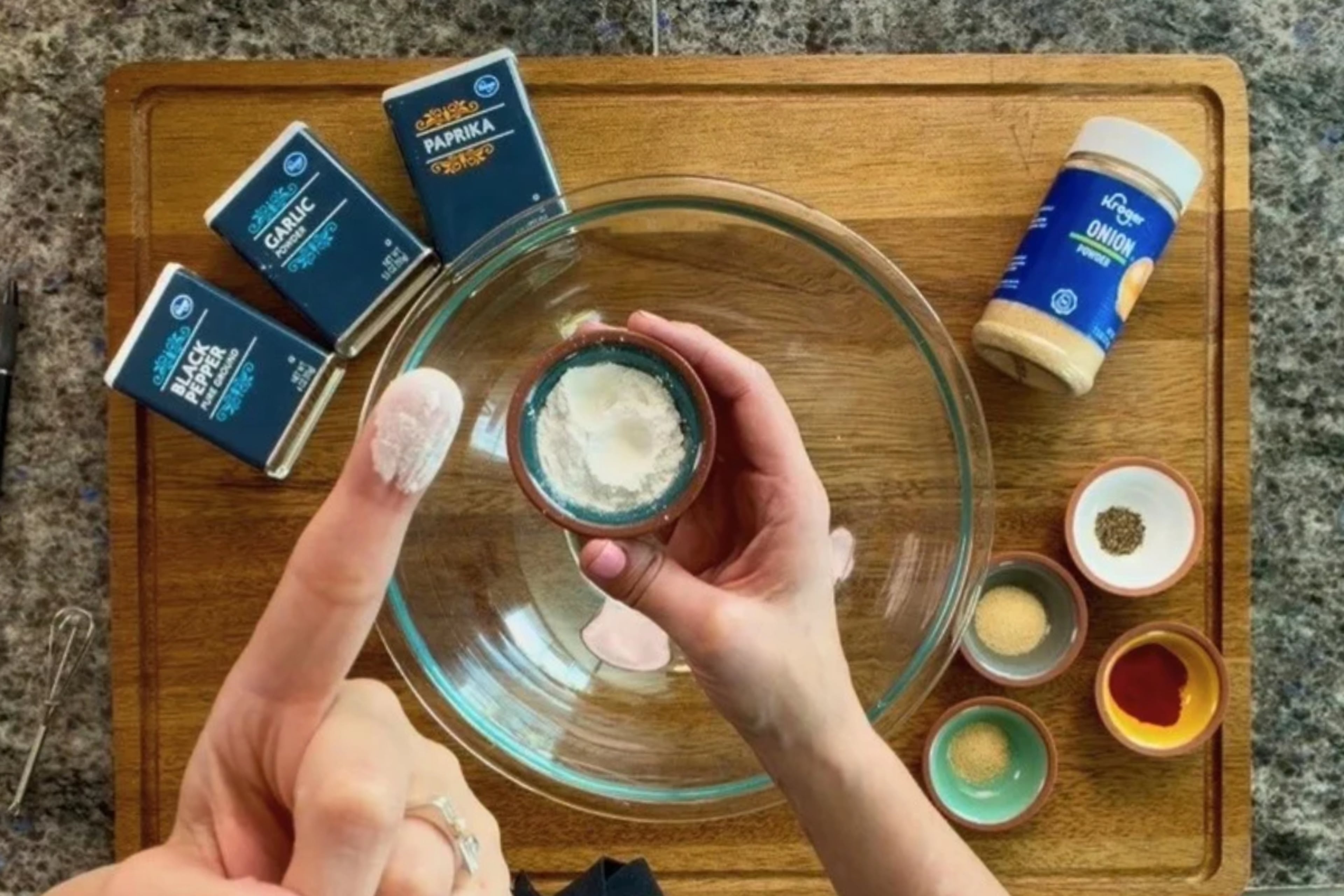 Mix cornstarch into your seasonings. It absorbs surface moisture and helps form a light, crisp coating.