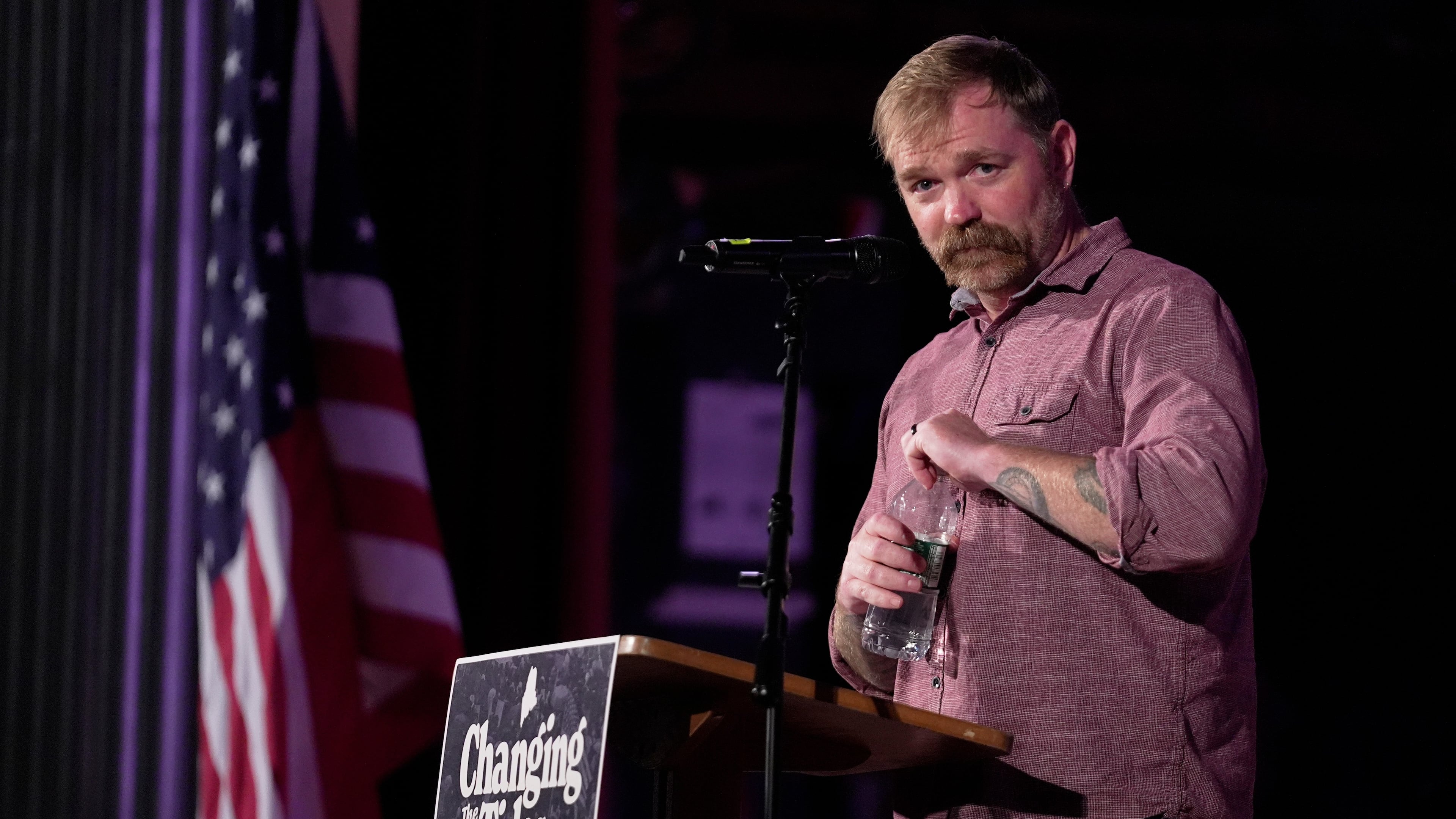 Graham Platner, Democratic candidate for U.S. Senate, speaks at a campaign event Friday, June 5, 2026, in Bar Harbor, Maine. (AP Photo/Robert F. Bukaty)