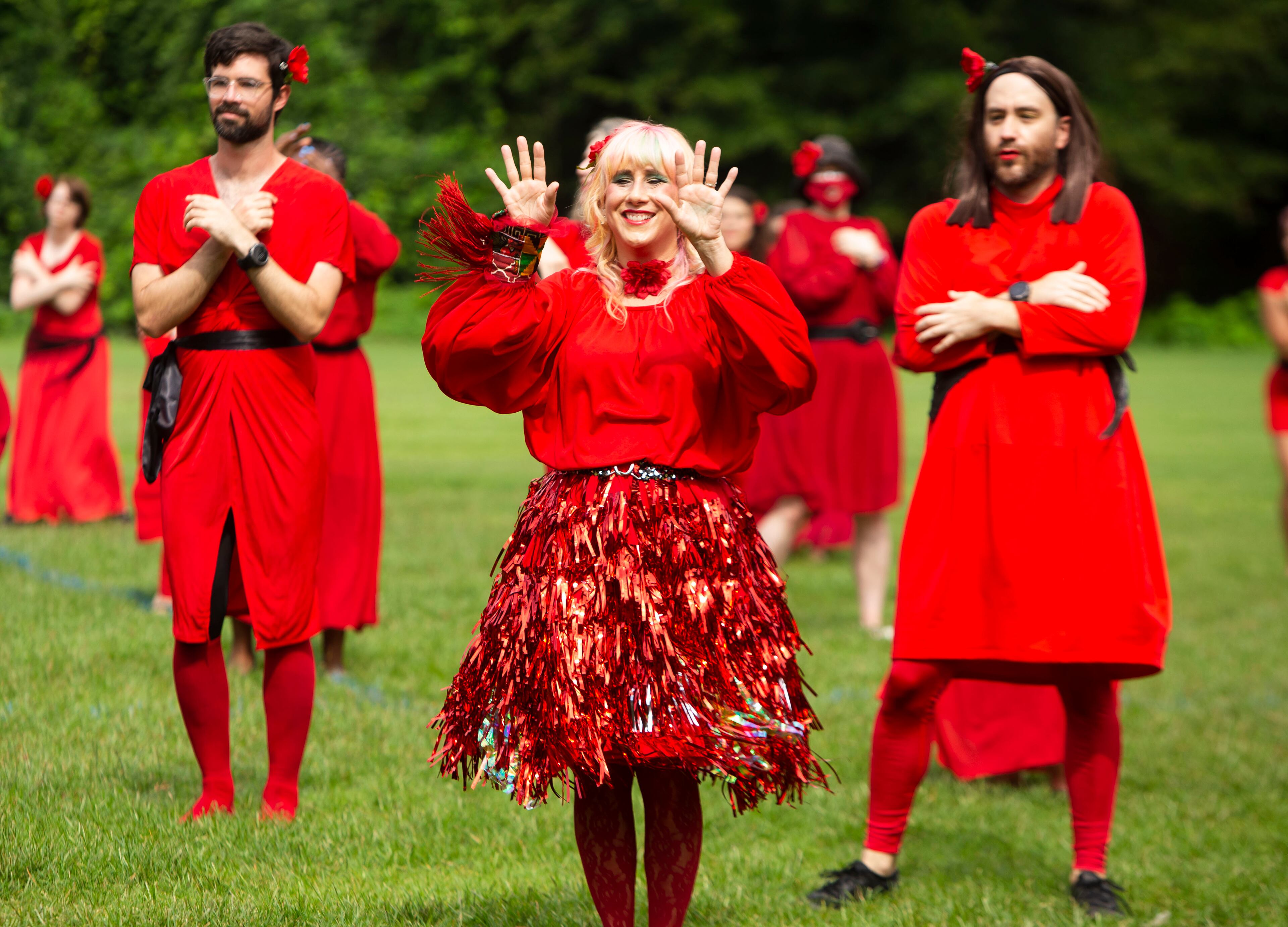 Stephanie Cassatt dances during a group dance to celebrate the seventh annual international "Most Wuthering Heights Day Ever," on Saturday, July 30, 2022, in Candler Park in Atlanta. The event celebrates Kate Bush's 1978 song "Wuthering Heights" with events in more than 40 cities around the world. CHRISTINA MATACOTTA FOR THE ATLANTA JOURNAL-CONSTITUTION