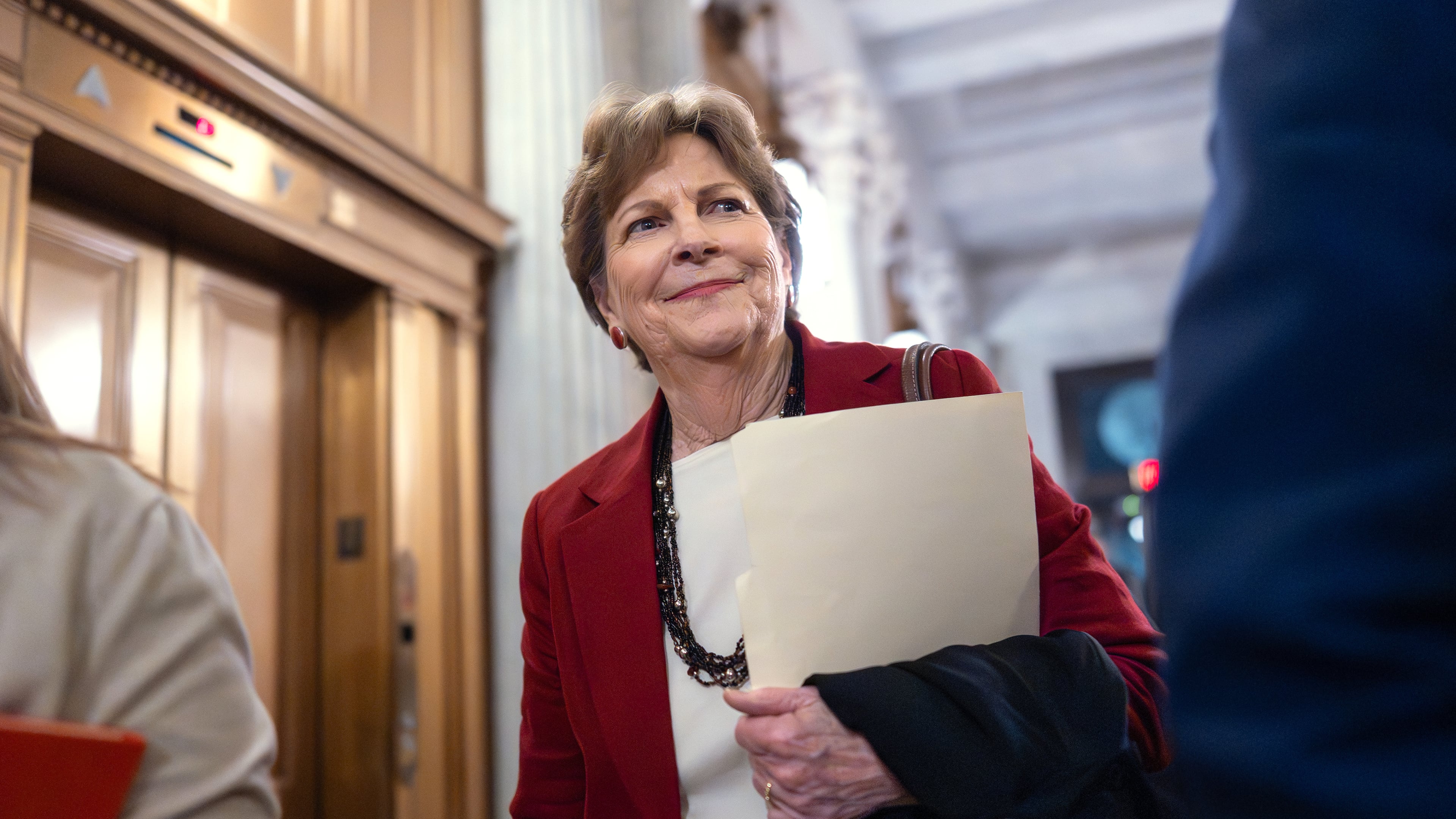 FILE - Sen. Jeanne Shaheen, D-N.H., arrives at the chamber of the Capitol in Washington, Nov. 10, 2025. (AP Photo/J. Scott Applewhite, File)