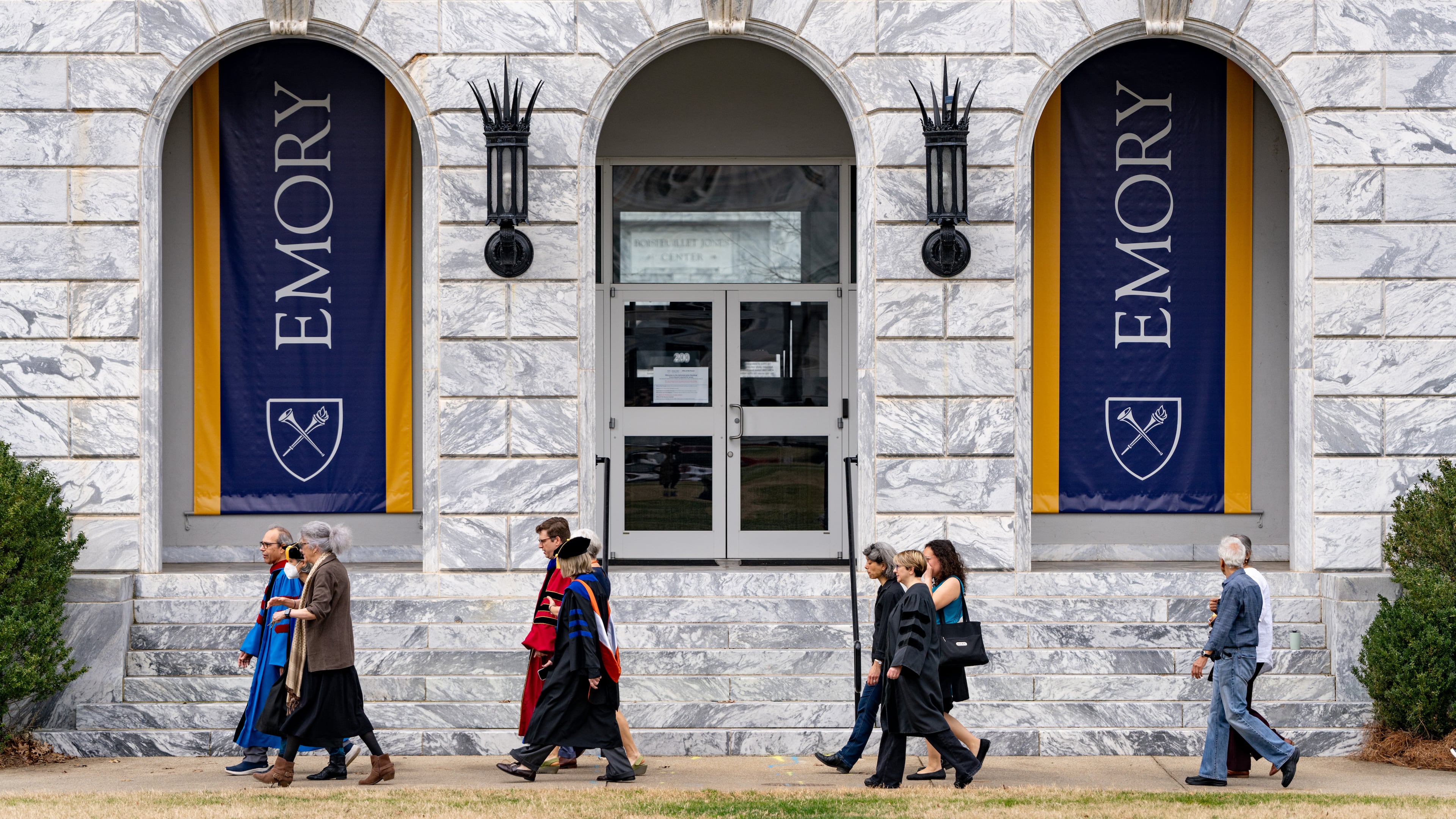 Emory University faculty members during a campus protest on Feb. 5, 2025. (Ben Hendren for the AJC)
