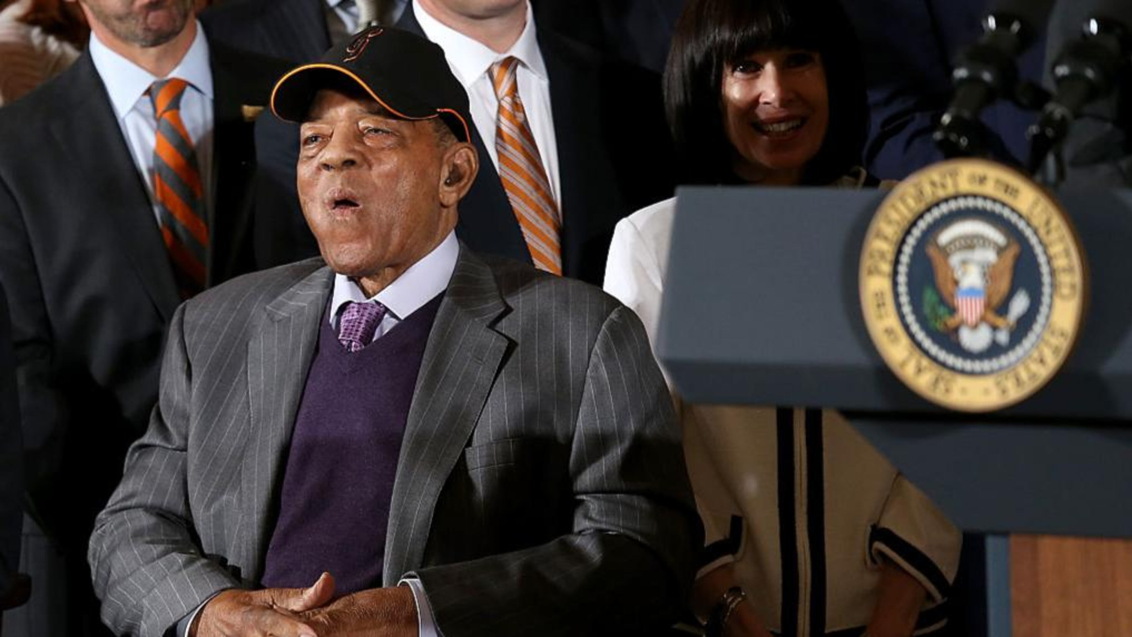 Willie Mays joined the San Francisco Giants in June 2015 when President Barack Obama honored the 2014 World Series champions.