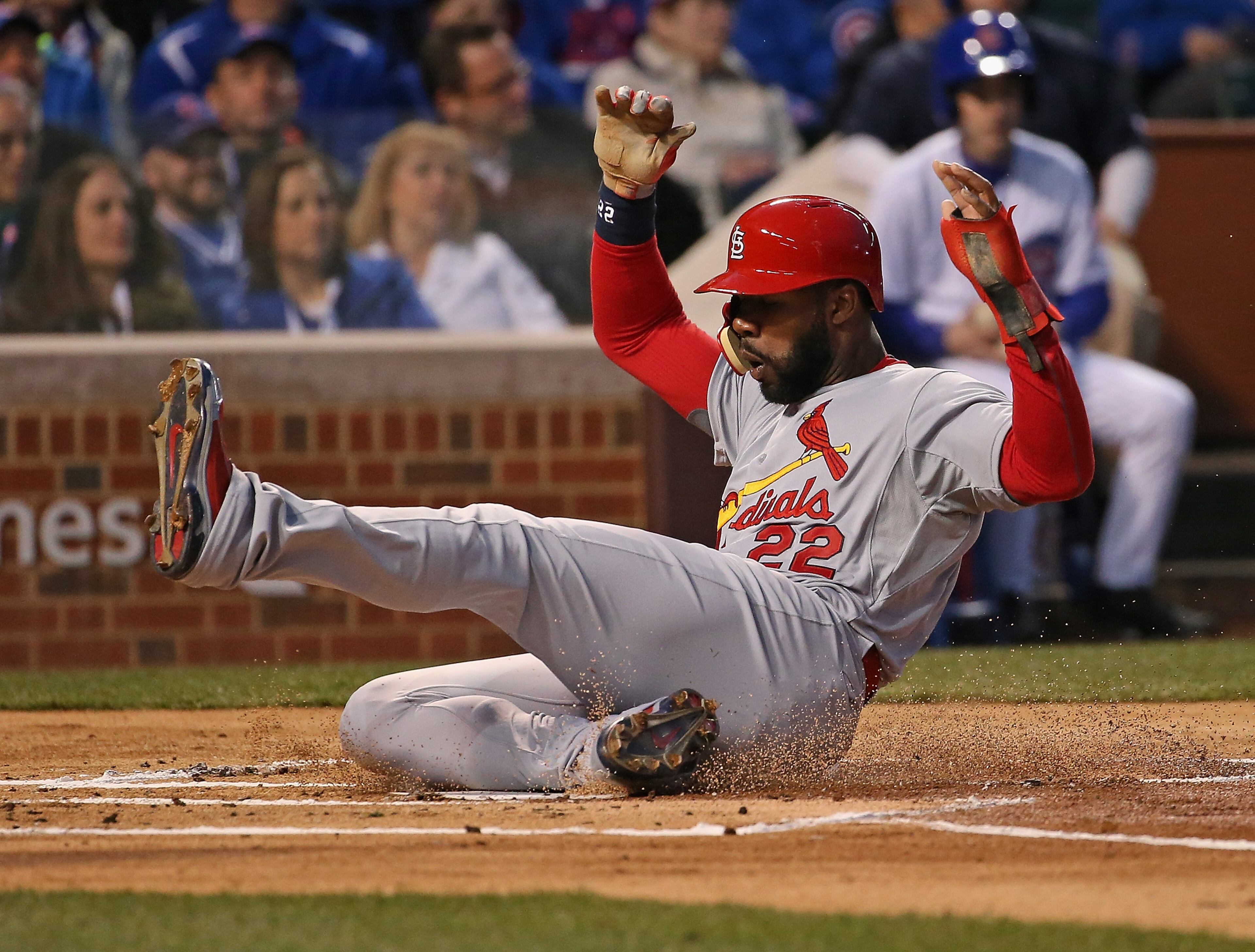 CHICAGO, IL - APRIL 05: Jason Heyward #22 of the St. Louis Cardinals scores a run in the first inning against the Chicago Cubs during the Opening Night game at Wrigley Field on April 5, 2015 in Chicago, Illinois. (Photo by Jonathan Daniel/Getty Images)