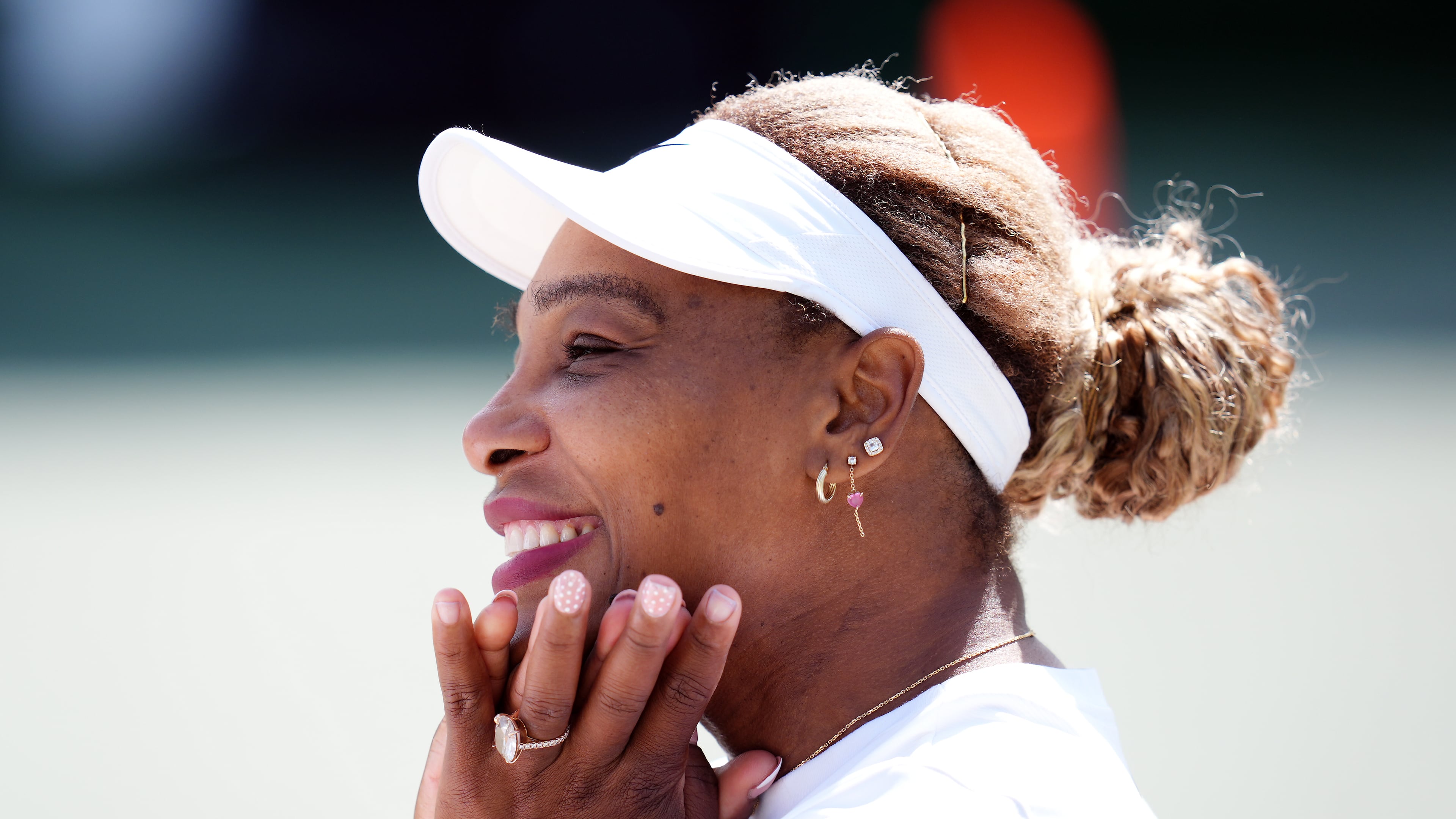 Serena Williams of the U.S. reacts during a practice session, ahead of the Wimbledon Tennis Championships, at the All England Lawn Tennis and Croquet Club, in London, Saturday June 27, 2026. (John Walton/PA via AP)