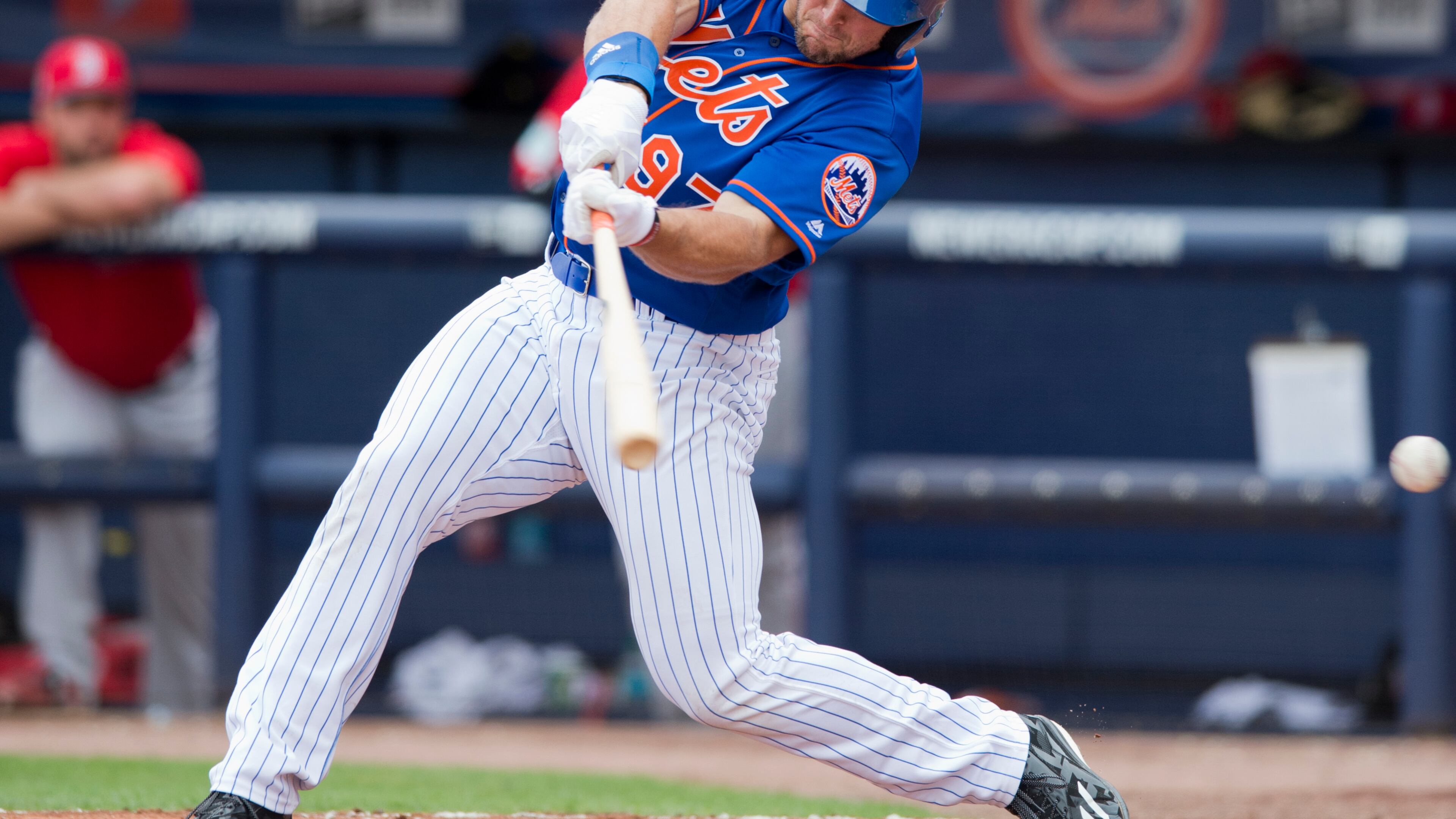 Tim Tebow took some swings in two spring training appearances this week, but went hitless. (Molly Bartels/The Stuart News via AP)