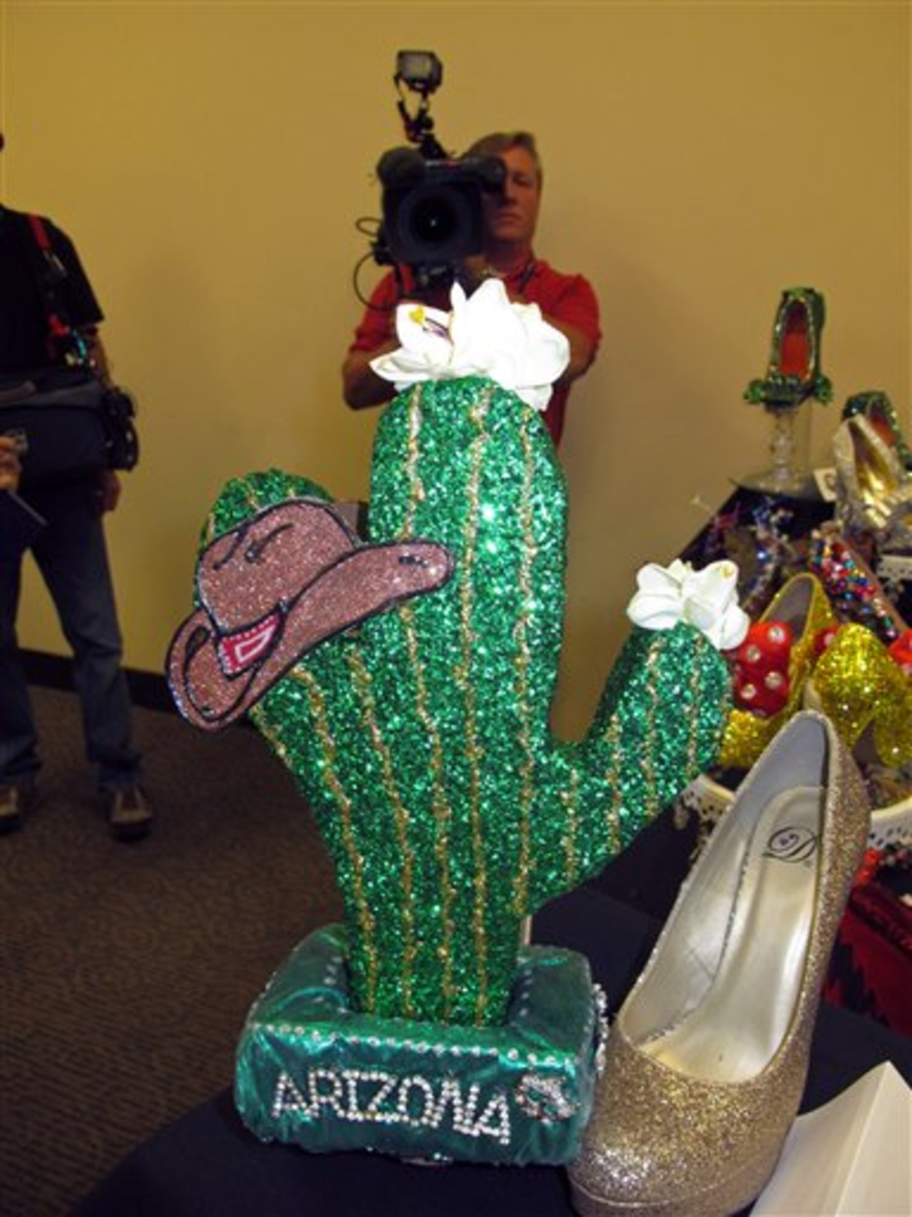 This Sept. 10, 2013, photo shows the shoes to be worn by Miss Arizona in the Miss America pageant's "show us your shoes" parade in Atlantic City, N.J. (AP Photo/Wayne Parry)