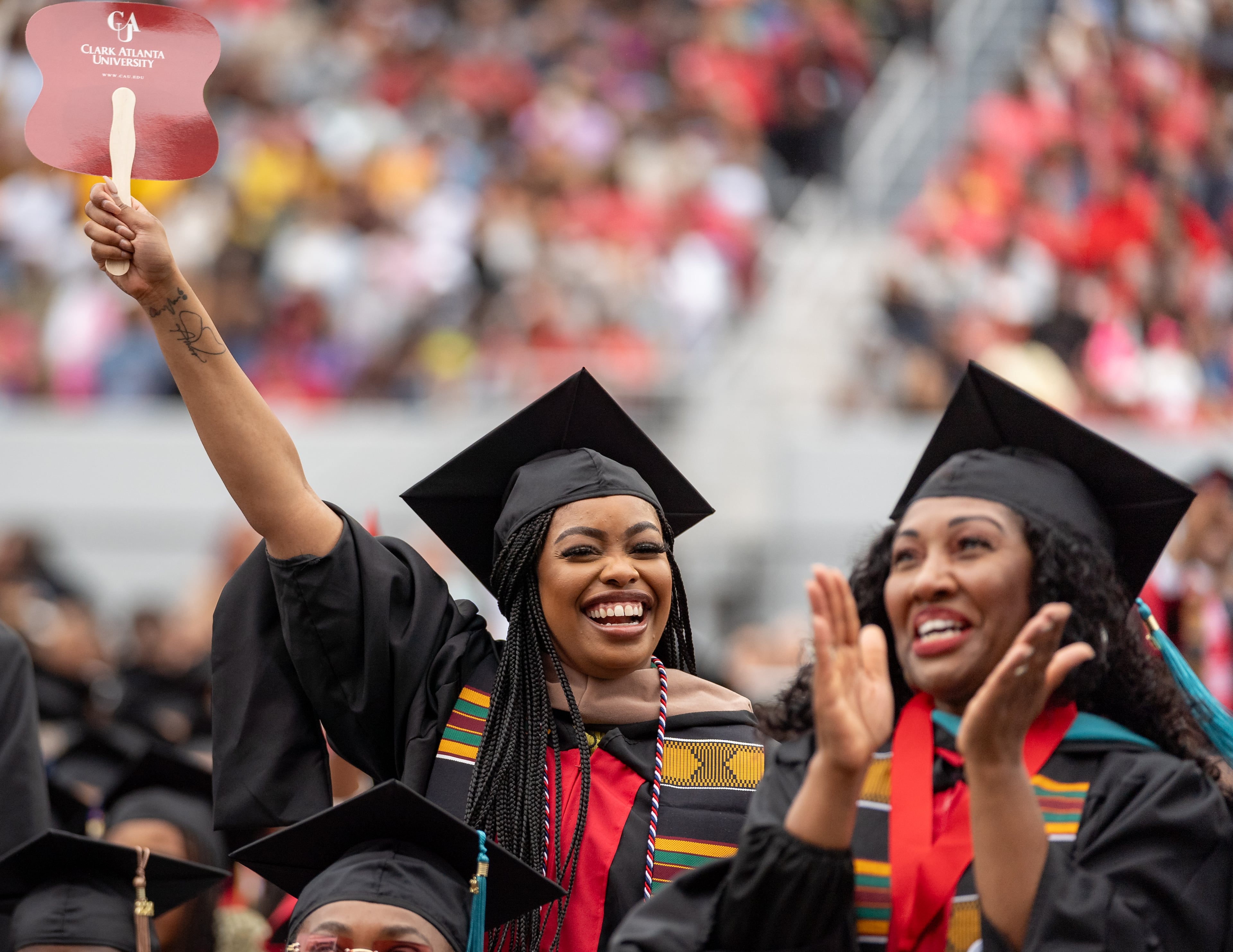 Graduates, faculty and family gather for the Clark Atlanta University 35th annual commencement convocation on Saturday, May 18, 2024. (Ben Hendren for The Atlanta Journal-Constitution)