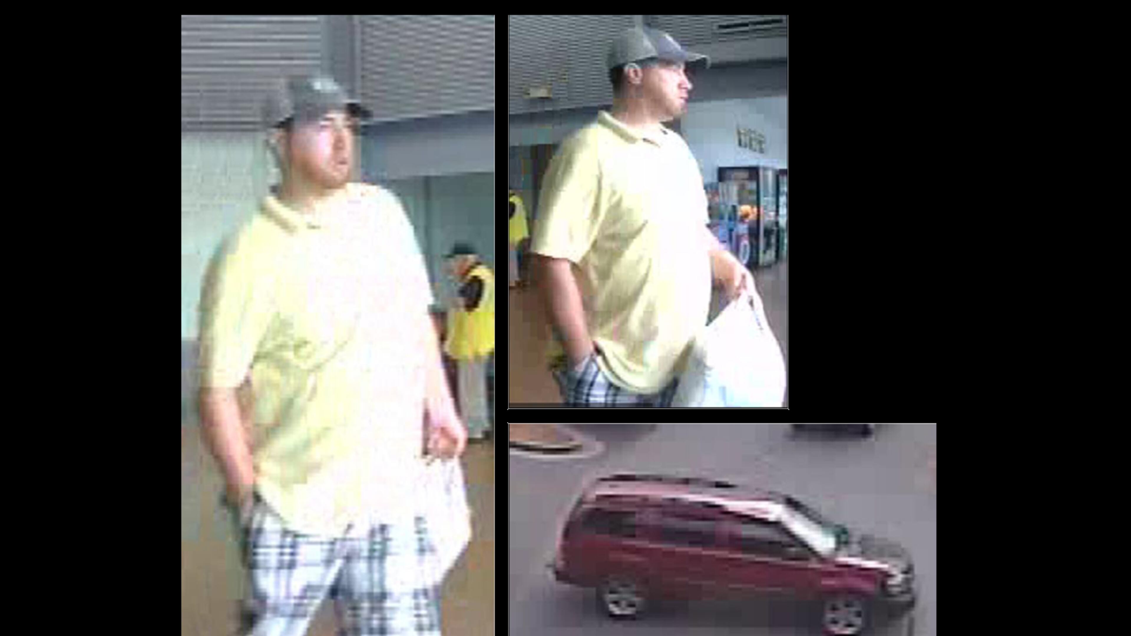 A male suspect allegedly stole credit cards from a gym patron's car and used them to charge $1,700 in purchases at Walmart.