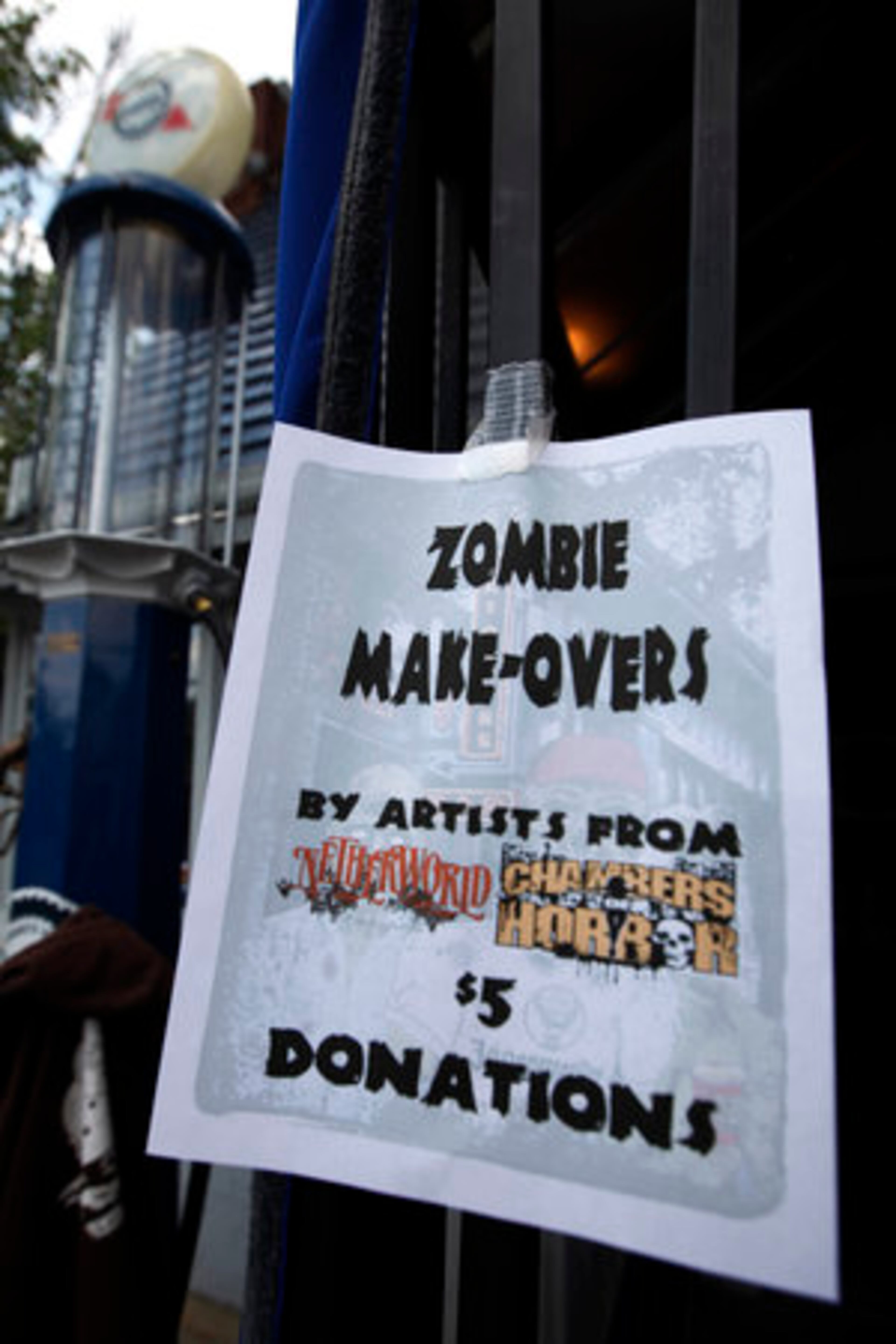Zombie makeovers took place in the parking lot of Diesel Filling Station.