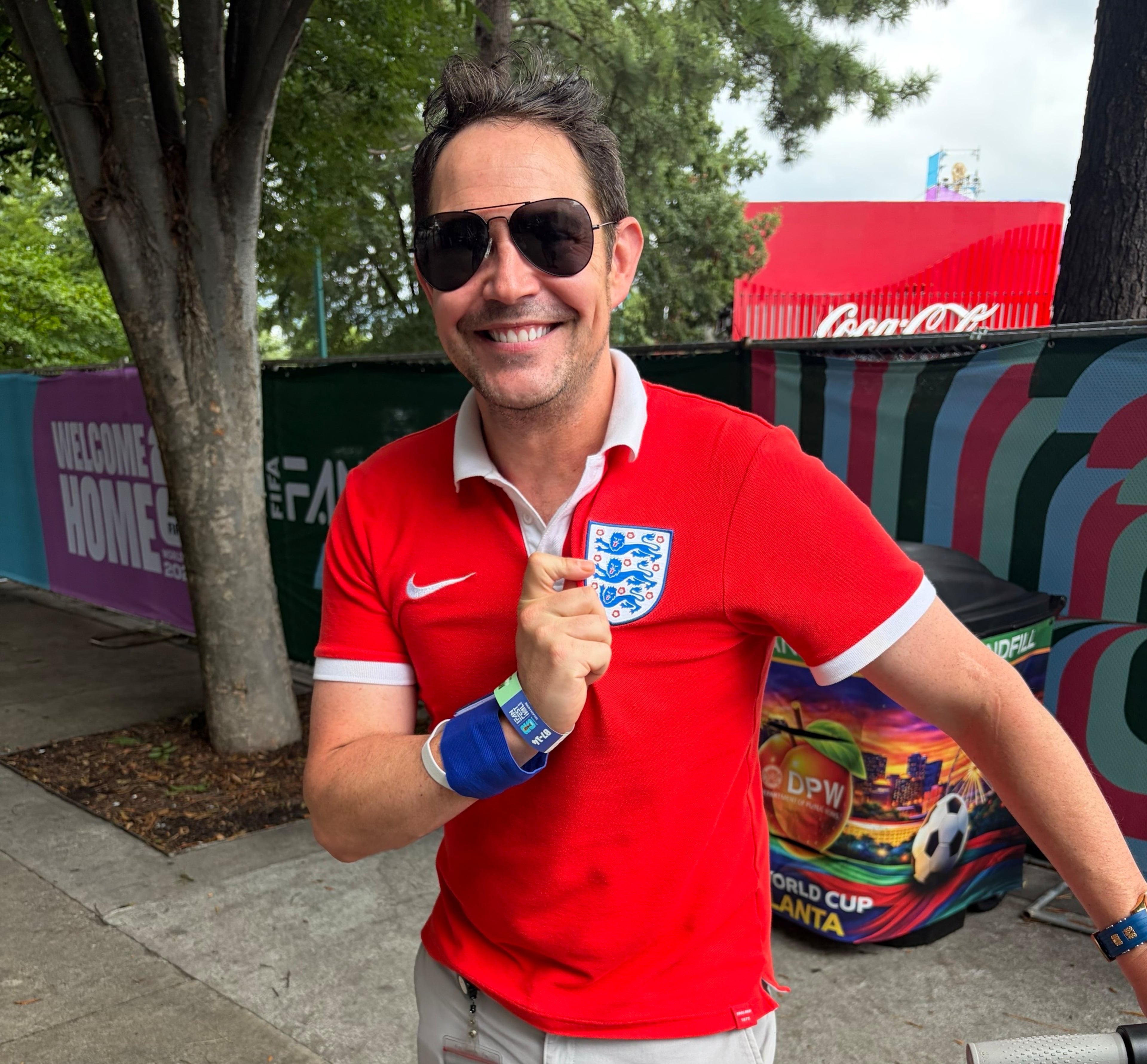 England supporter Will Edmonds said the atmosphere inside the stadium Wednesday afternoon is sure to be "electric." (Andre Butso/AJC)