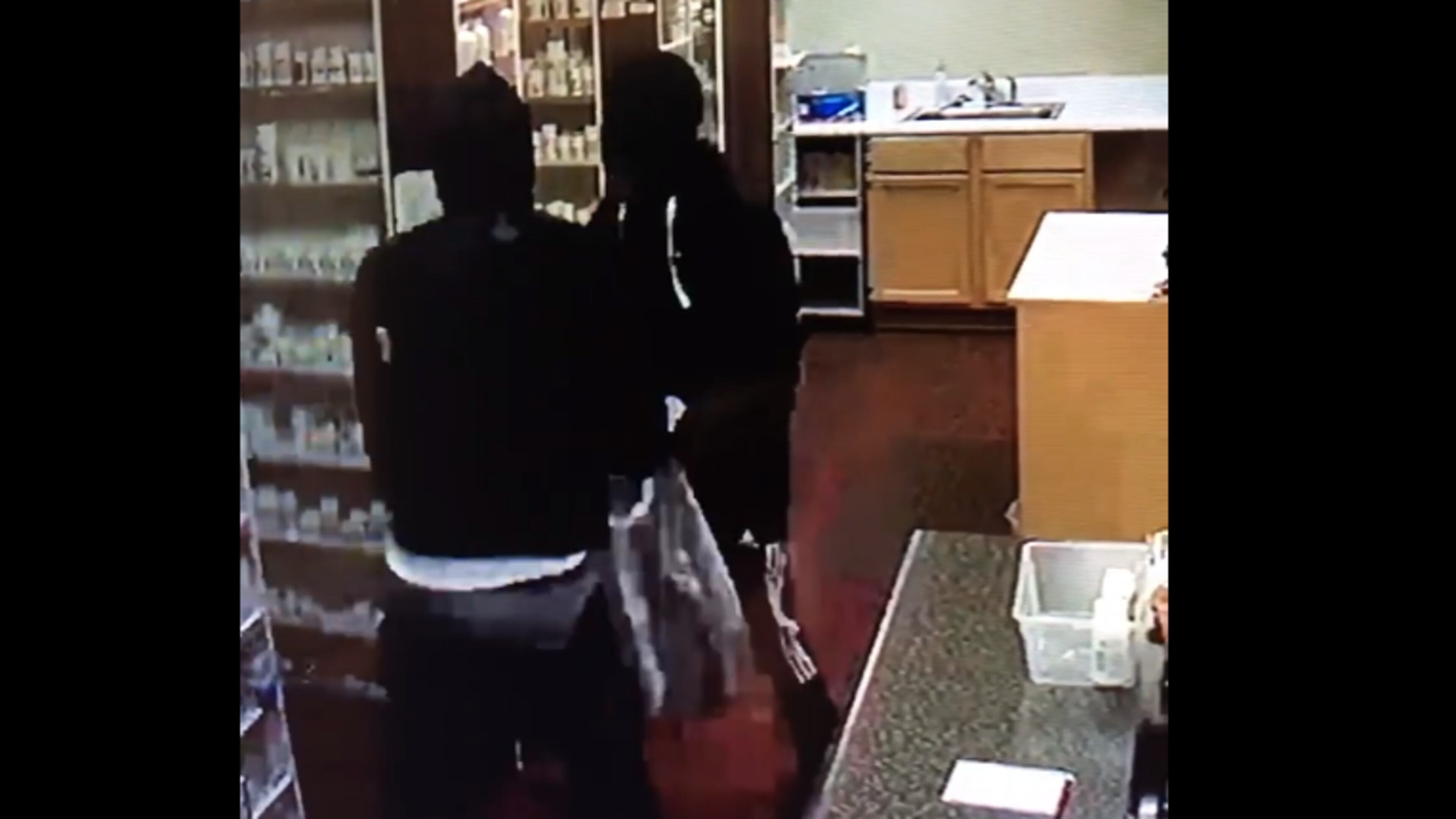 The Griffin Police Department is searching for two suspects who burglarized Hospital Discount Drugs overnight on June 6-7. (Griffin Police Department, via Facebook)