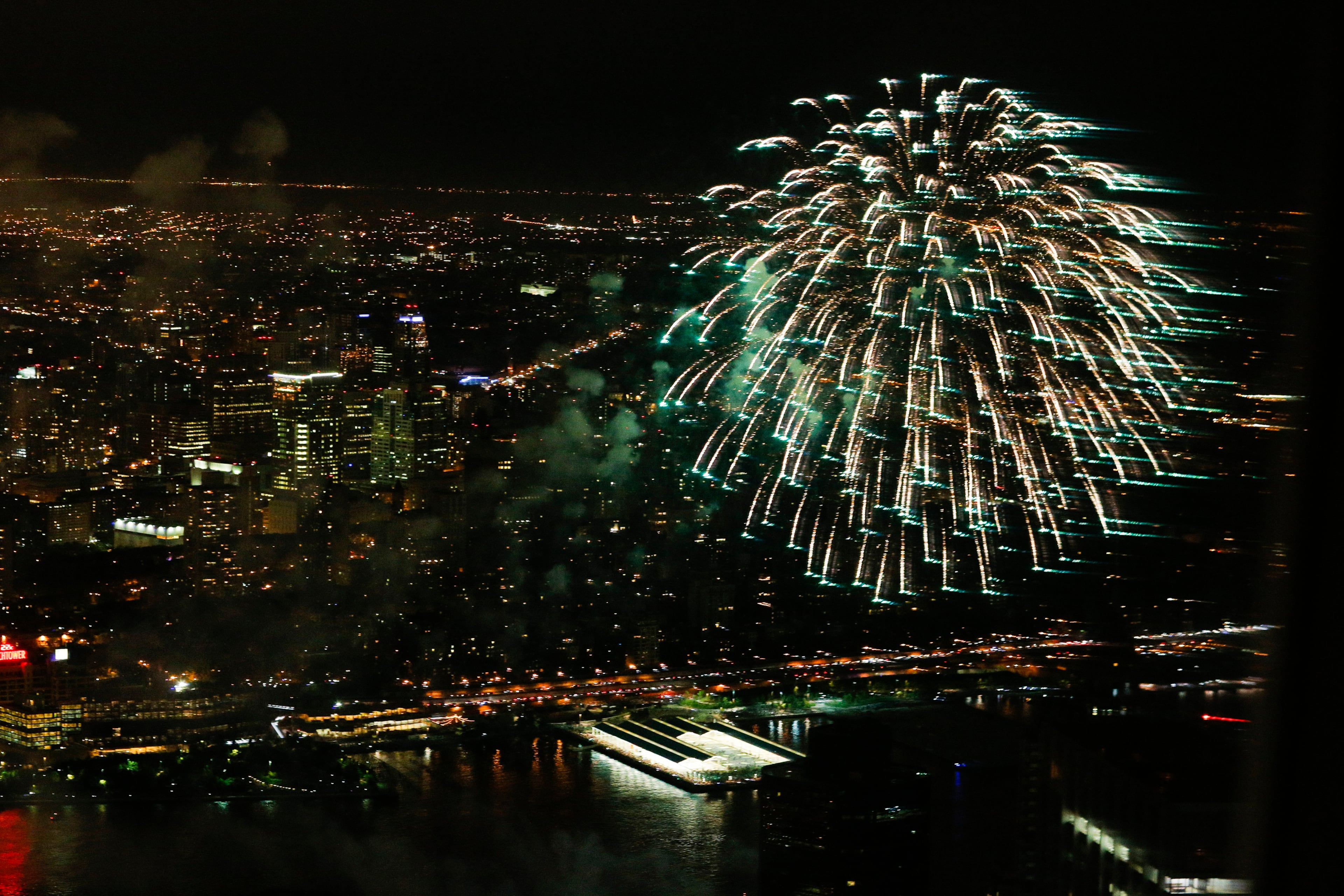 NEW YORK, NY - JULY 4: The 2015 Macy's 4th of July Fireworkss are seen along East river from the One World Trade Center Observatory on July 4, 2015 in New York City. The celebrations mark the 239th Independence Day. (Photo by Eduardo Munoz Alvarez/Getty Images)