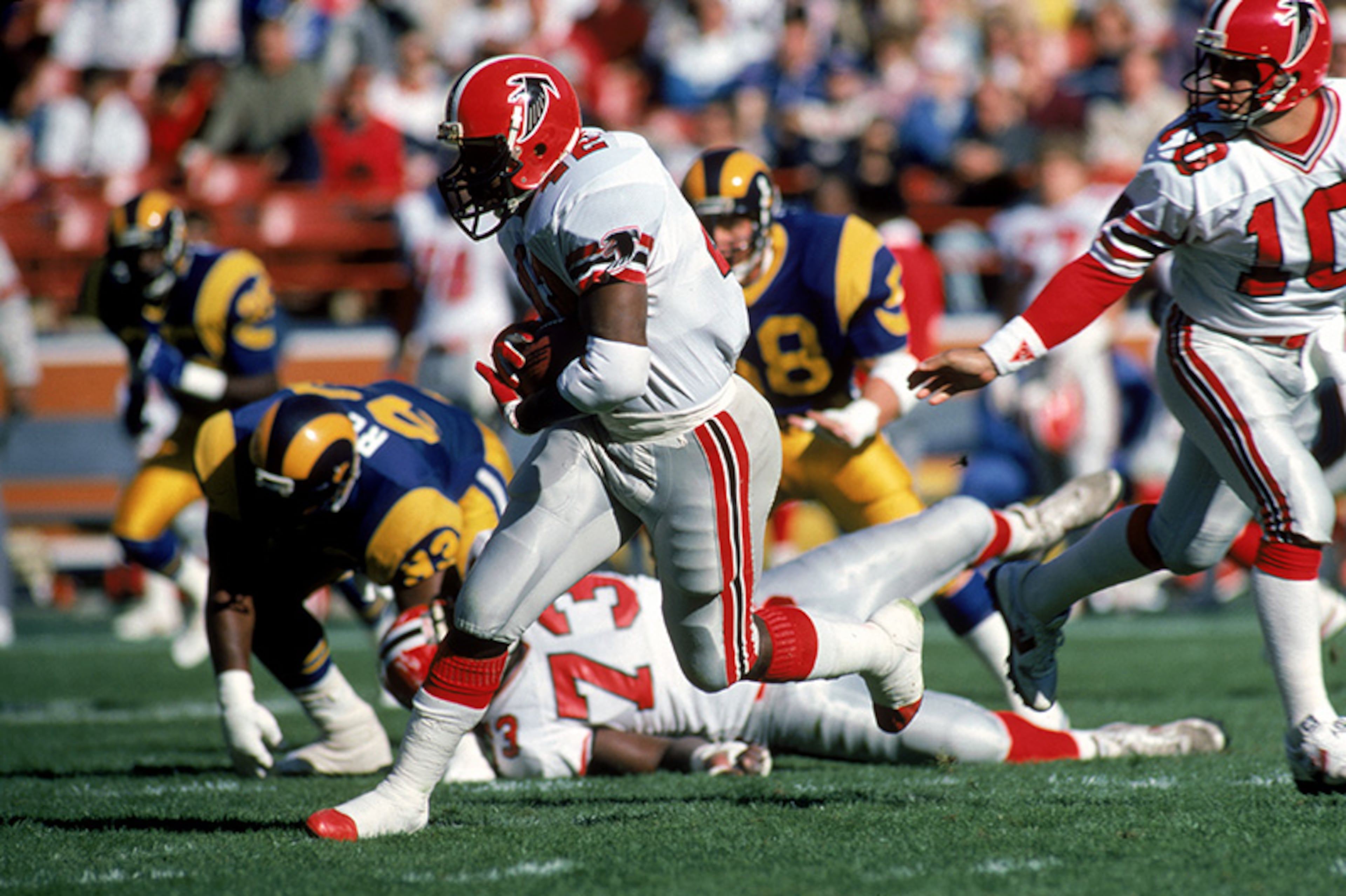 Gerald Riggs, a three-time Pro Bowl running back in his seven seasons in Atlanta and finished his Falcons career as the franchise’s all-time rushing leader with 6,631 rushing yards. Riggs scored 48 career touchdowns, which puts him second in team history in terms of rushing touchdowns and fifth in overall touchdowns.