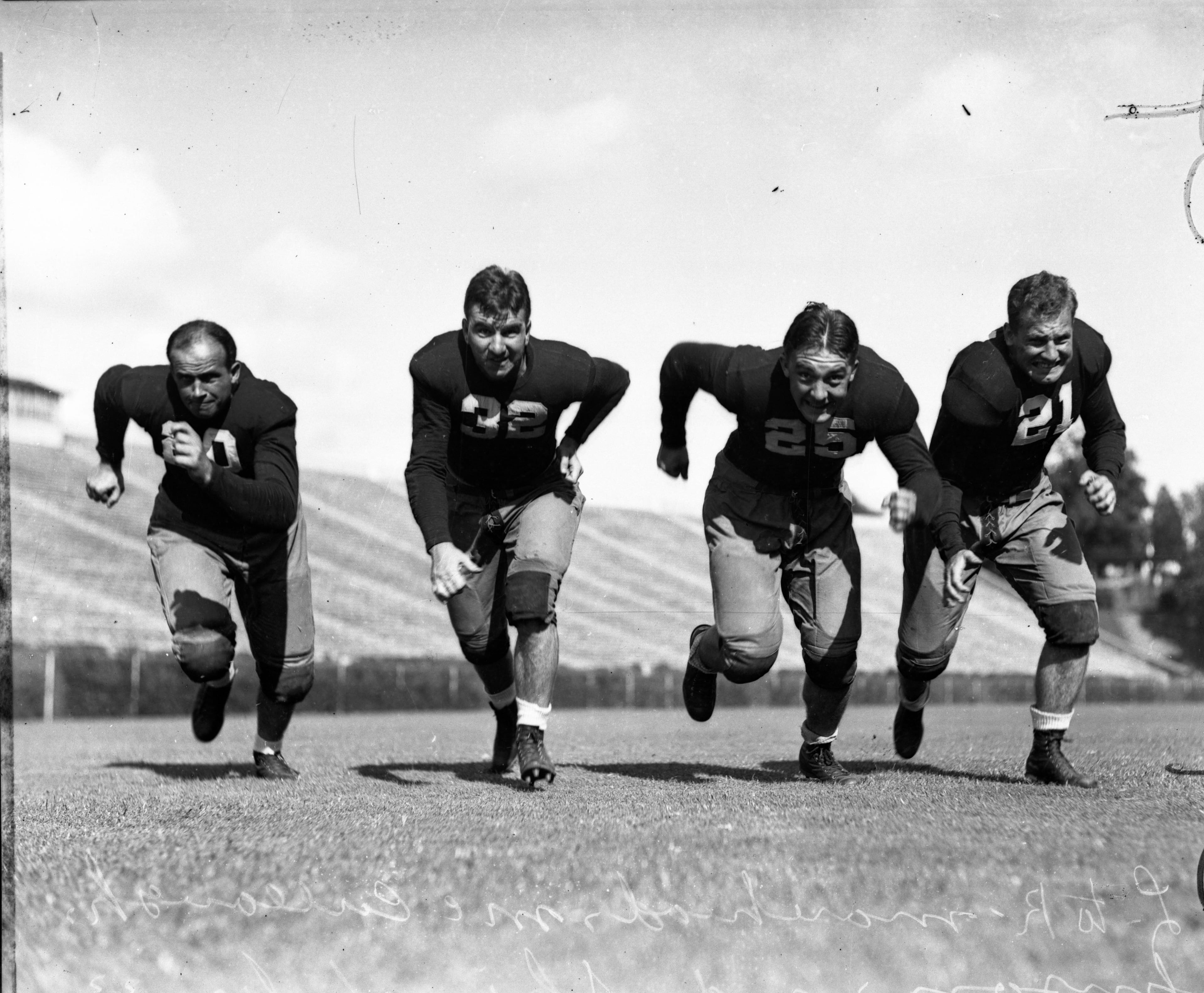 University of Georgia football team practicing, Athens, Georgia, 1933. LBGlass - 025, Lane Brothers Commercial Photographers Photographic Collection, 1920-1976. Photographic Collection, Special Collections and Archives, Georgia State University Library.