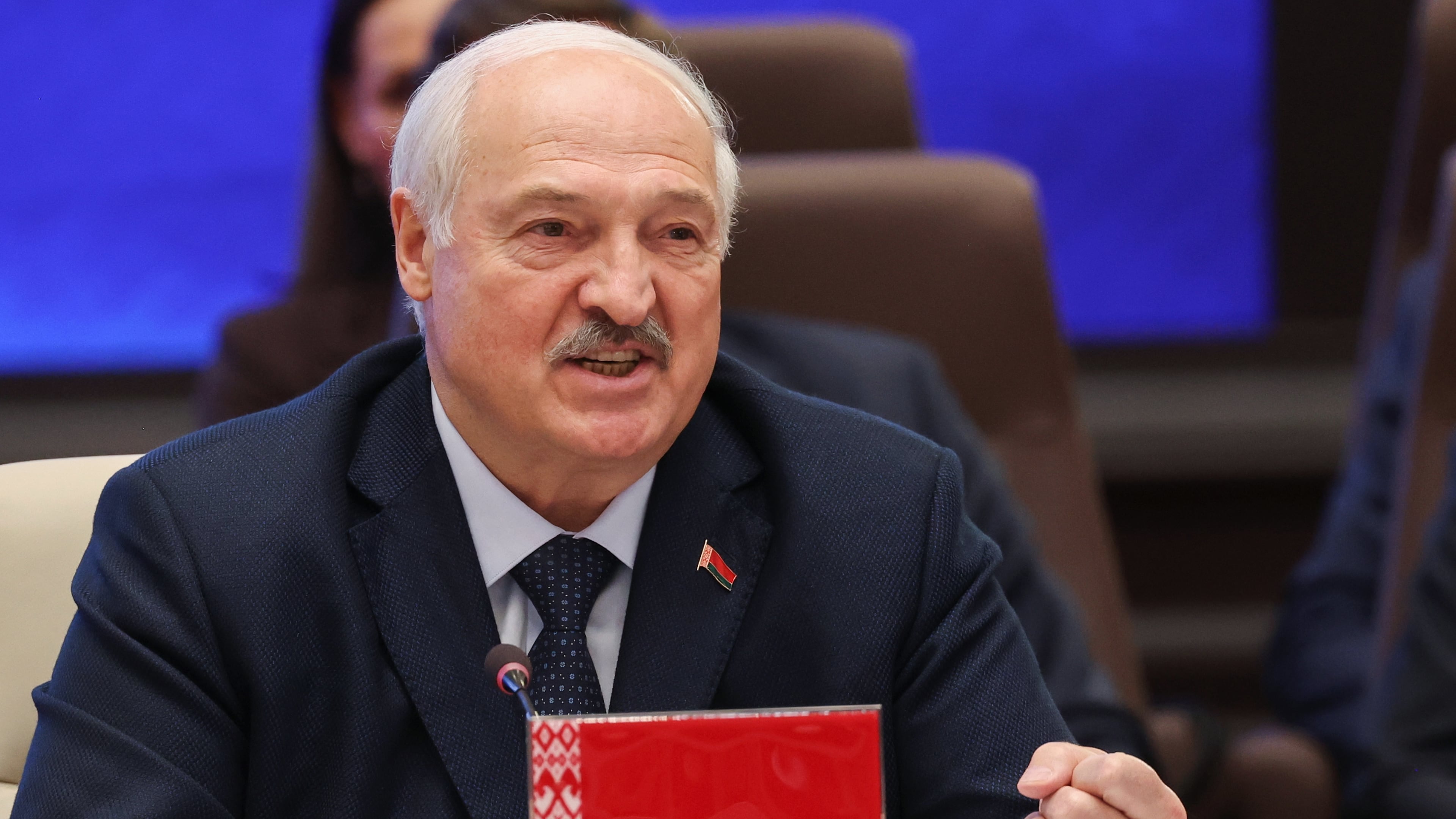 Belarusian President Alexander Lukashenko gestures while speaking at the Shanghai Cooperation Organization (SCO) summit, in Bishkek, Kyrgyzstan, on Tuesday, Sept. 1, 2026. (Vyacheslav Prokofyev, Sputnik, Kremlin Pool Photo via AP)