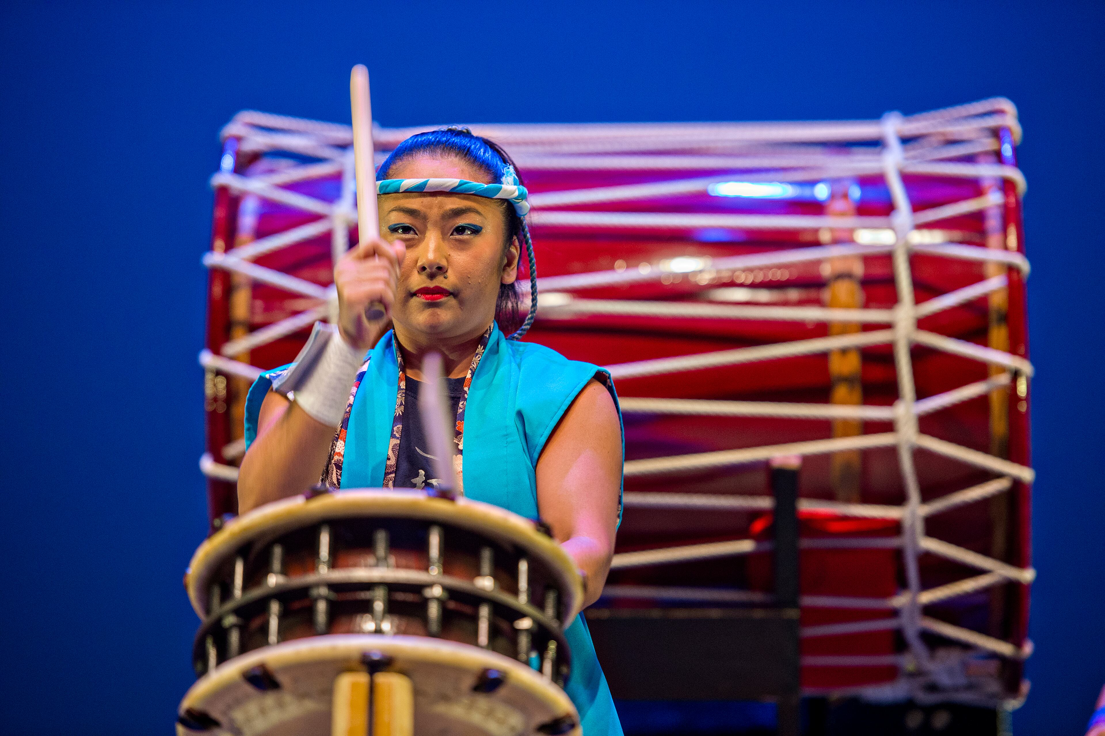 Sayaka Kikuchi beats her taiko drum as she performs on stage during JapanFest at the Infinite Energy Center in Duluth on Saturday, September 19, 2015. The two day festival featured Japanese demonstrations, exhibitions, competitions, food, music, performances and shopping. JONATHAN PHILLIPS / SPECIAL