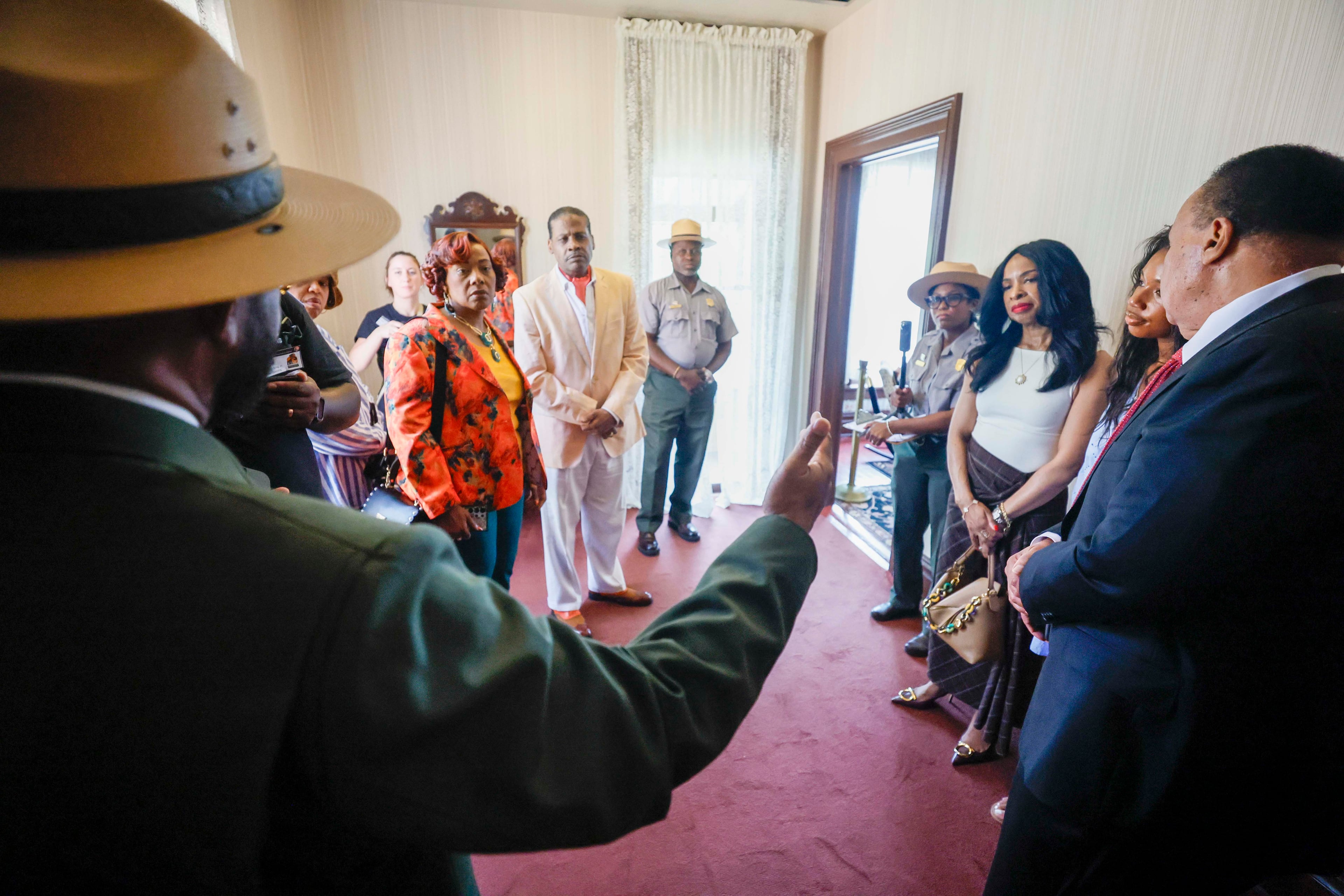 National Historical Park and Preservation District Superintendent Reginald Chapple discusses updates made to the King family home during a visit on Thursday, July 2, 2026. (Miguel Martinez/AJC)
