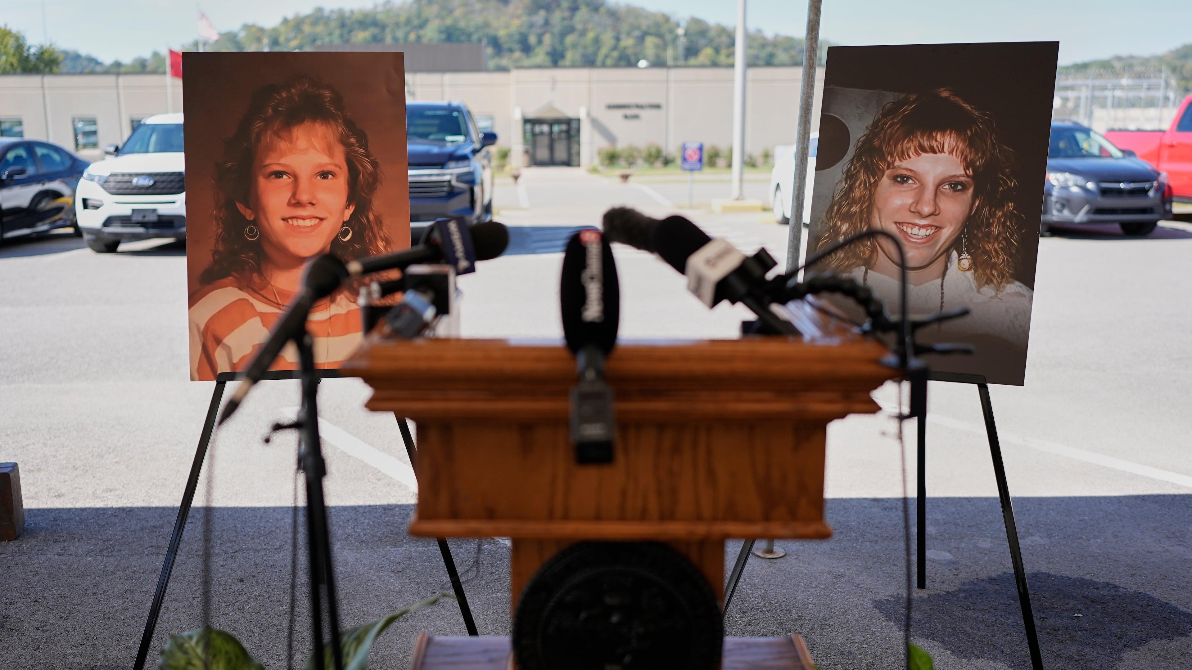 Photographs of Colleen Slemmer, who was murdered in 1995, are displayed outside Riverbend Maximum Security Institution before the planned execution of Christa Pike, Wednesday, Sept. 30, 2026, in Nashville, Tenn. (AP Photo/George Walker IV)