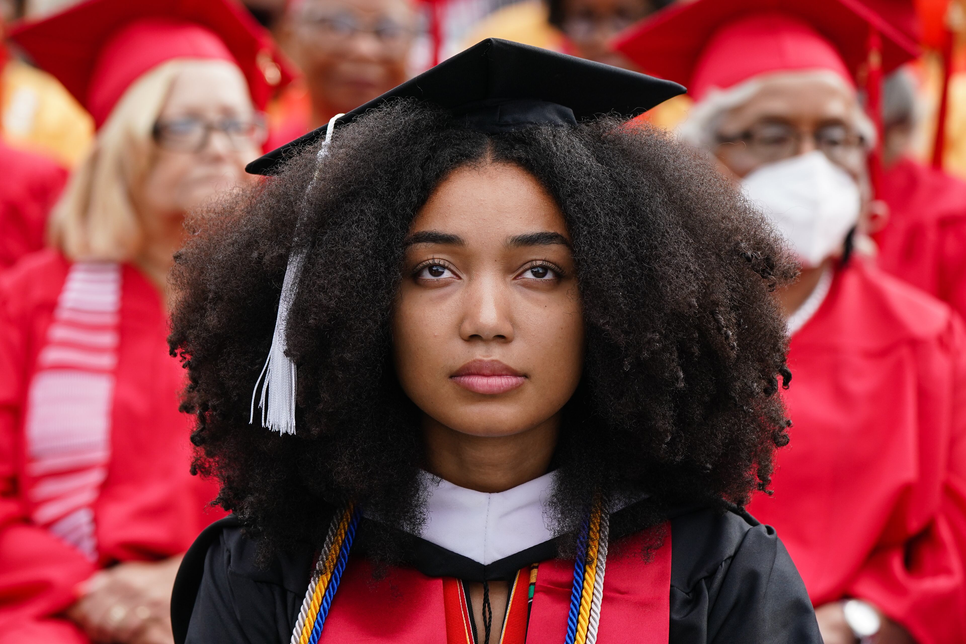Valedictorian Keara Watkins is seen during Clark Atlanta University’s 33rd Commencement Exercises, at Panther Stadium on Saturday, May 14, 2022, in Atlanta. (Elijah Nouvelage for The Atlanta Journal-Constitution)