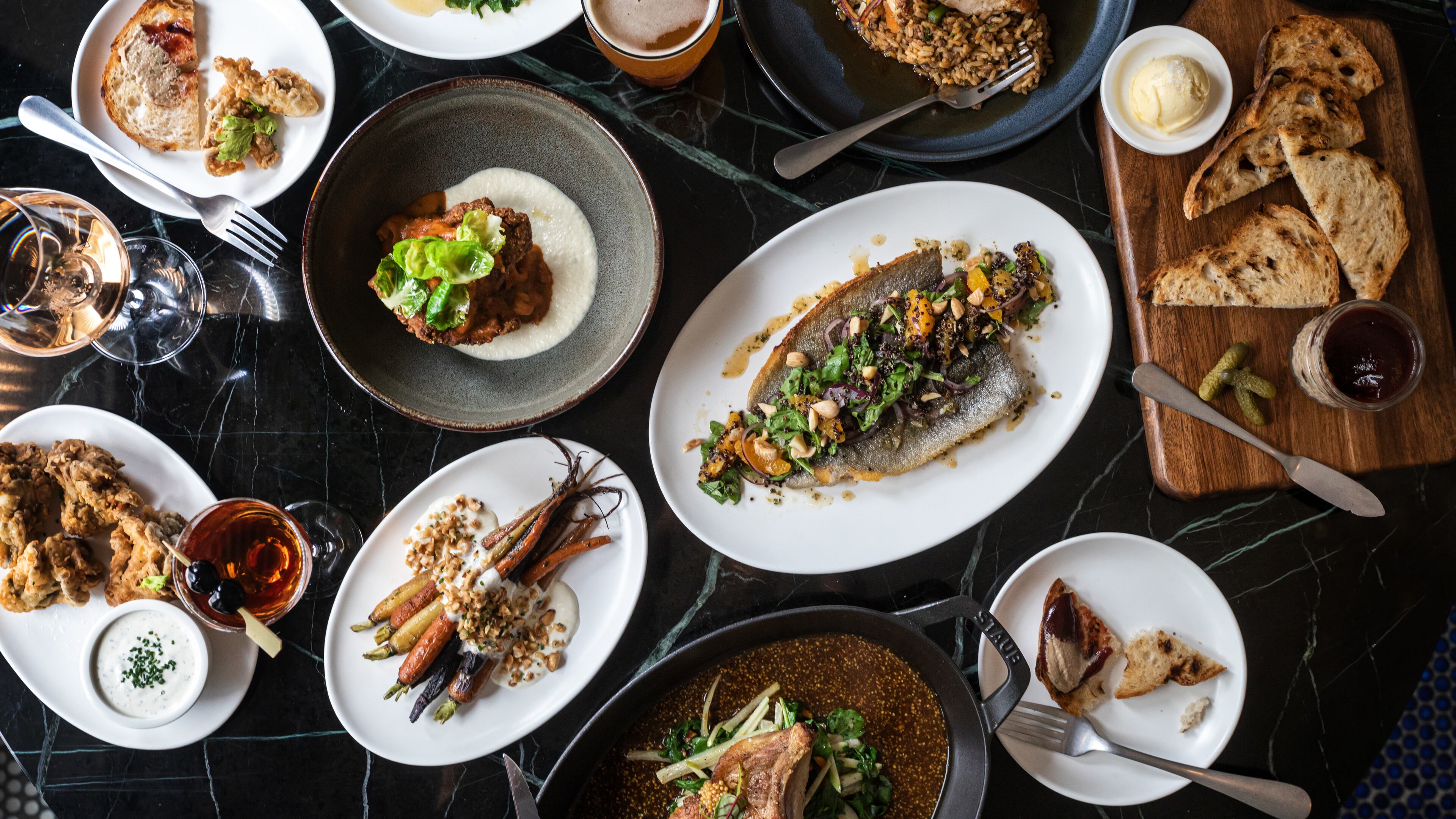 Dishes from the menu of Hartley Kitchen & Cocktails in the Kimpton Shane Hotel.