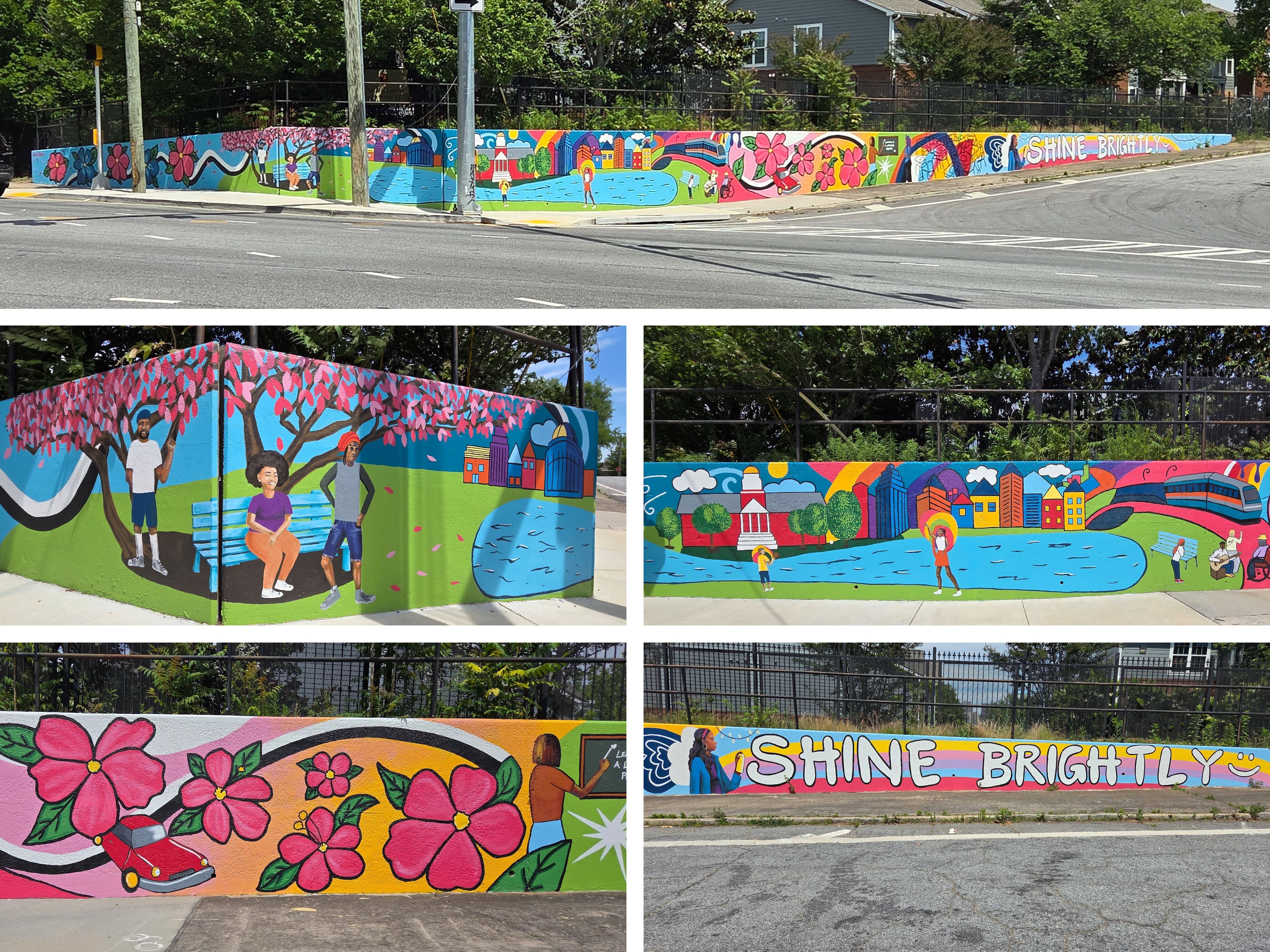 A photo composite of Nailah Smith's untitled mural, which uplifts the city's historically black colleges and universities. (Courtesy of Arthur Rudick)
