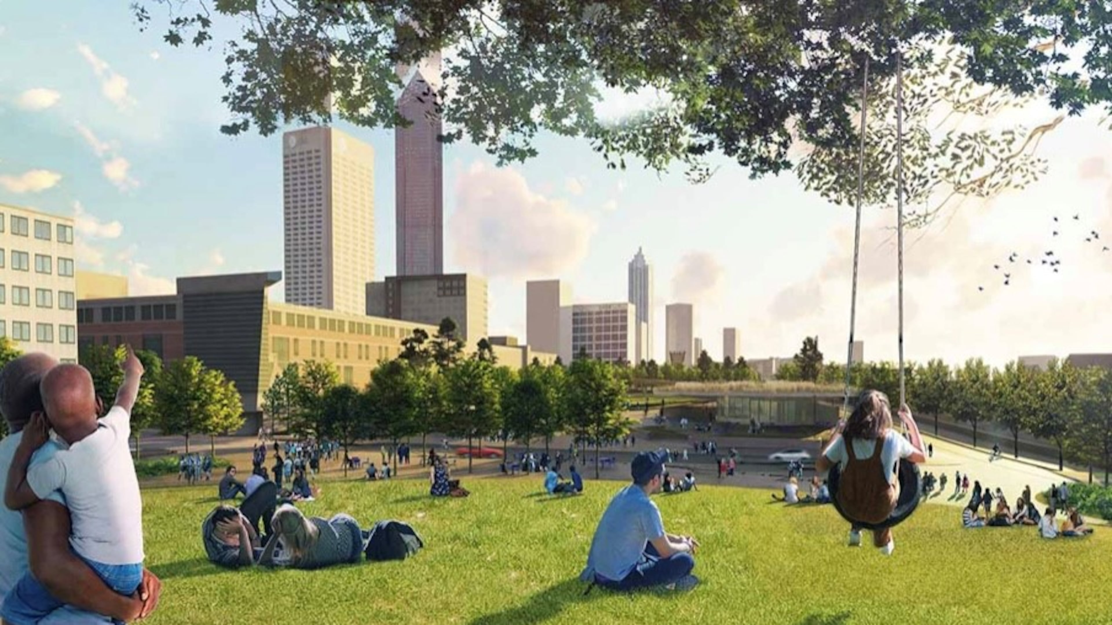 A sketch of a park that would cover the Downtown Connector in Midtown. (Photo credit: From the MCP Foundation)