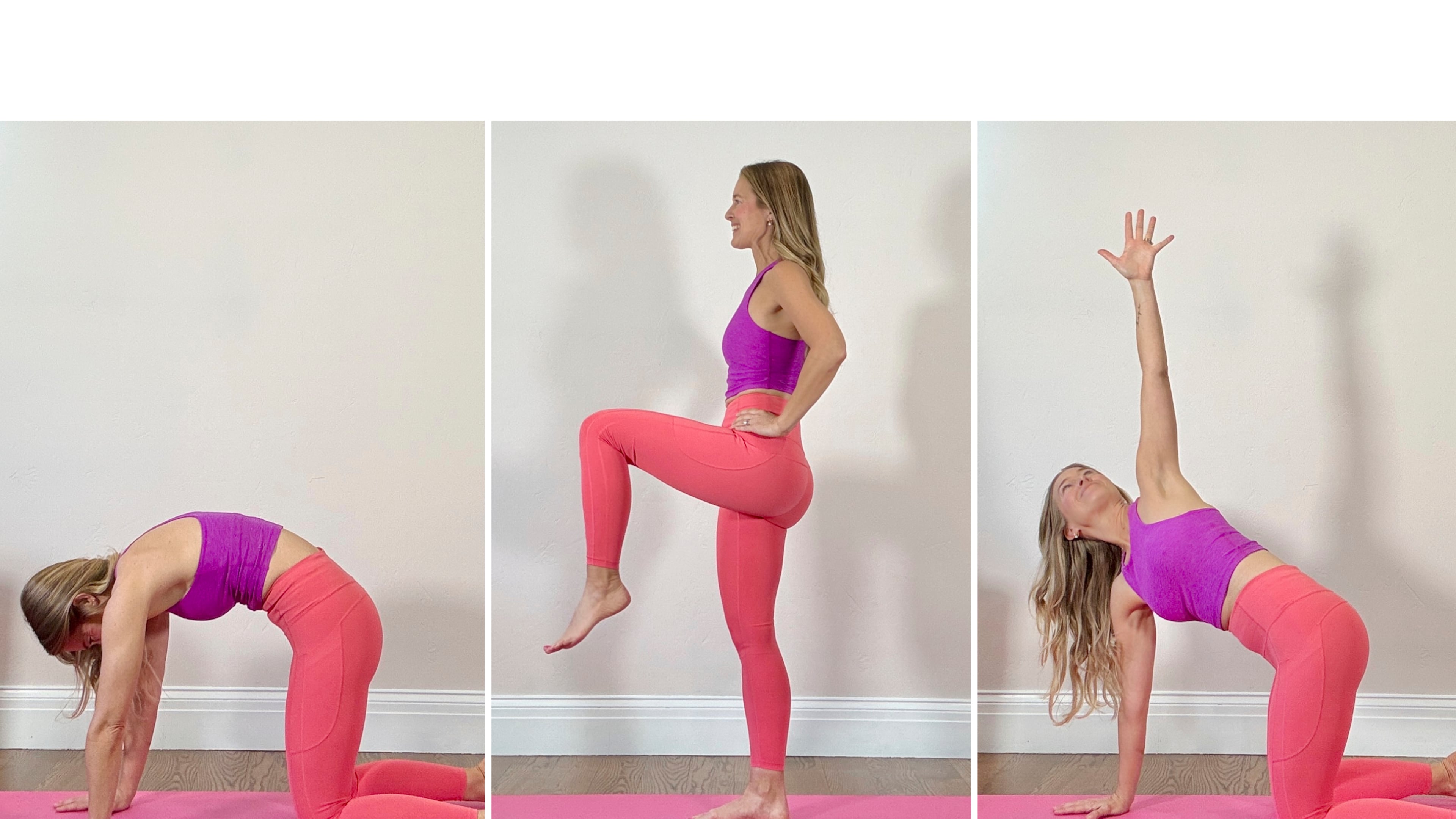 This combination of images show physical therapist and Pilates instructor Jessica Valant demonstrating various poses in Colorado. (Jessica Valant via AP)