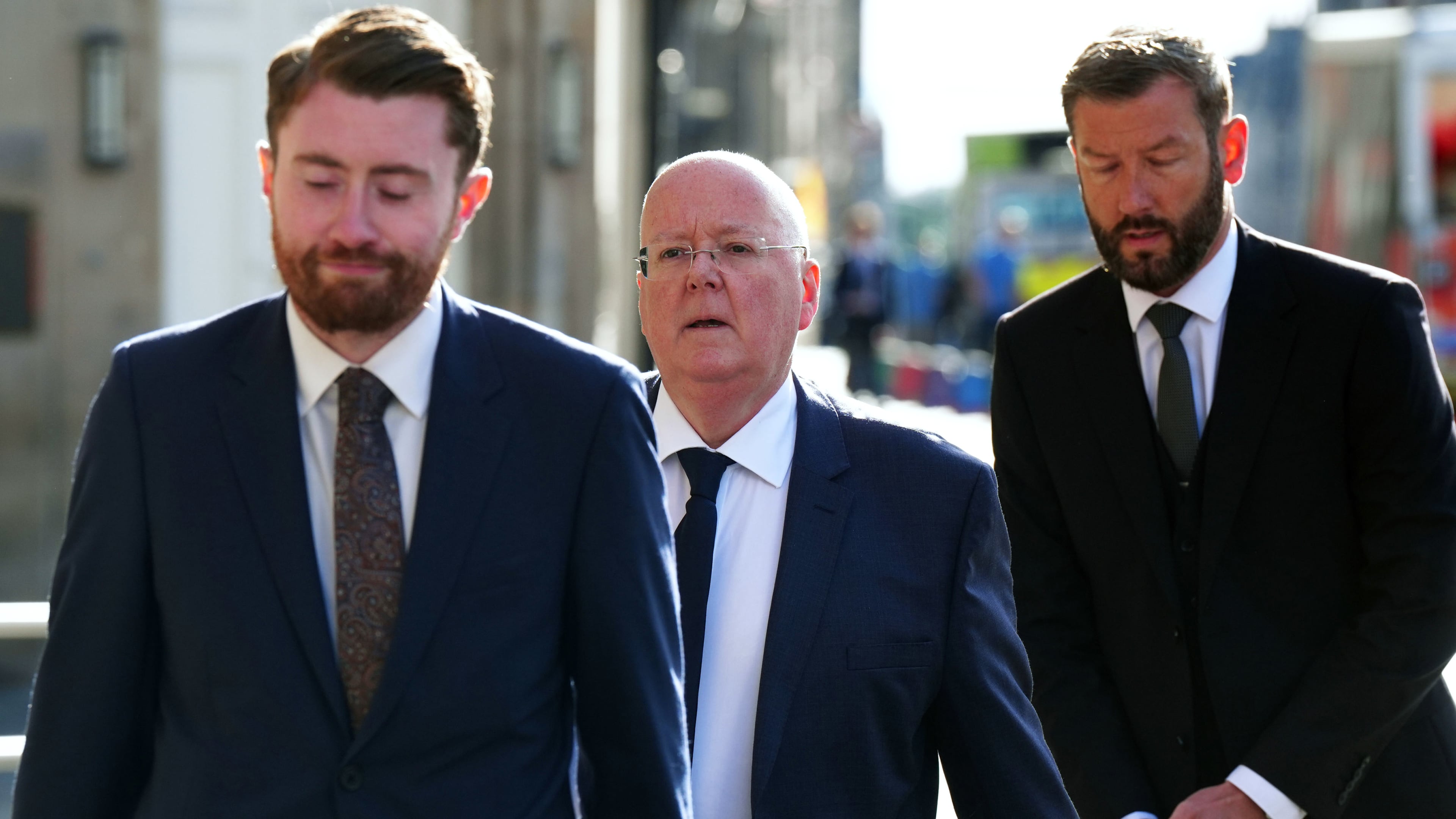 Former SNP chief executive Peter Murrell, center arrives at Edinburgh High Court, in Edinburgh, Scotland, Monday May 25, 2026. (Jane Barlow/PA via AP)