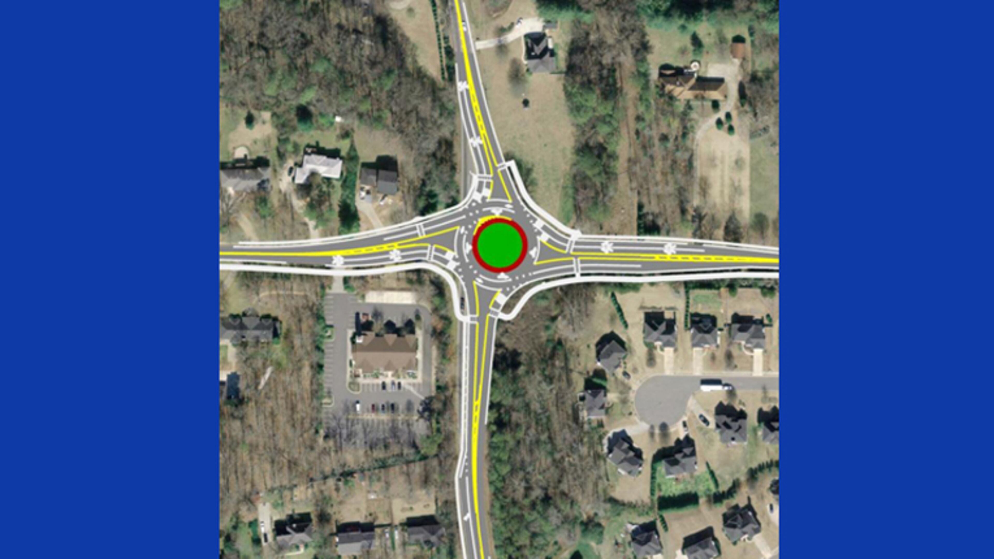 Engineer’s plan shows the roundabout being built at Houze and Hembree roads in Roswell. Construction is to close the intersection the weekend of March 24-27. CITY OF ROSWELL