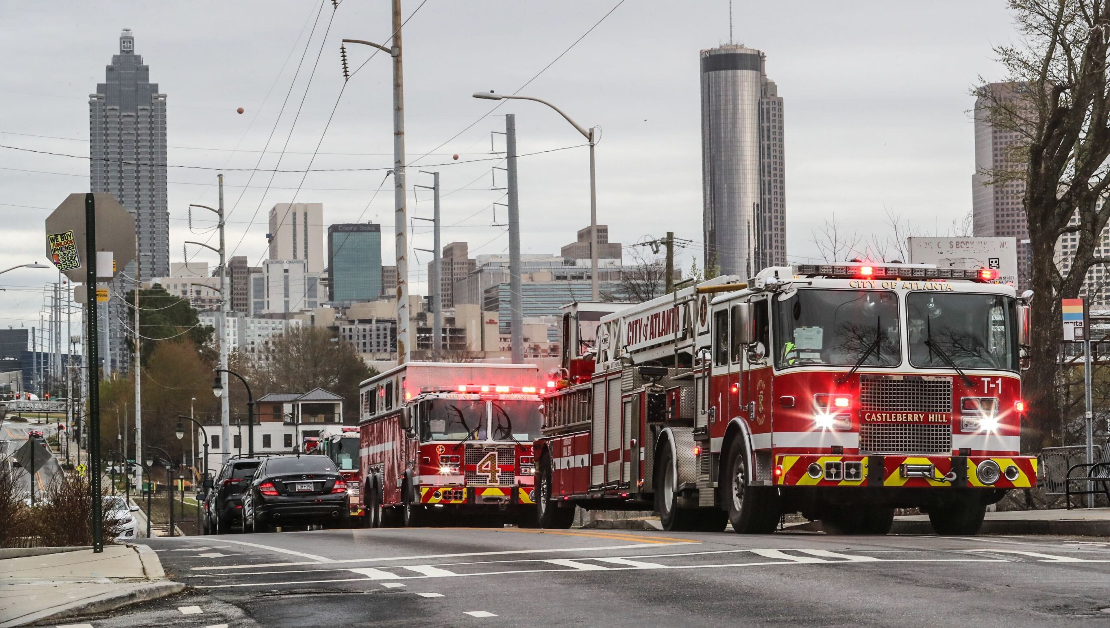Firefighters respond to a two-story home broken into apartments in northwest Atlanta. No one was injured in the fire, but at least three residents were displaced.