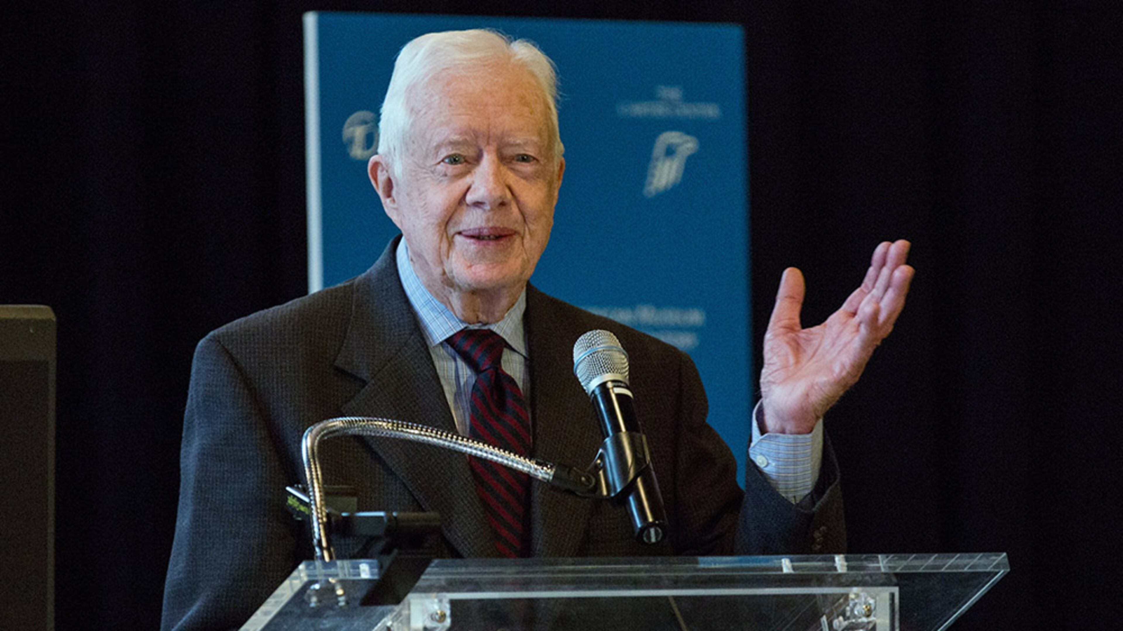 Former U.S. President Jimmy Carter speaks at a press conference to open a new exhibit at the American Museum of Natural History on January 12, 2015 in New York City. The exhibit, titled "Countdown to Zero: Defeating Disease," was developed in collaboration with The Carter Center. (Photo by Andrew Burton/Getty Images)