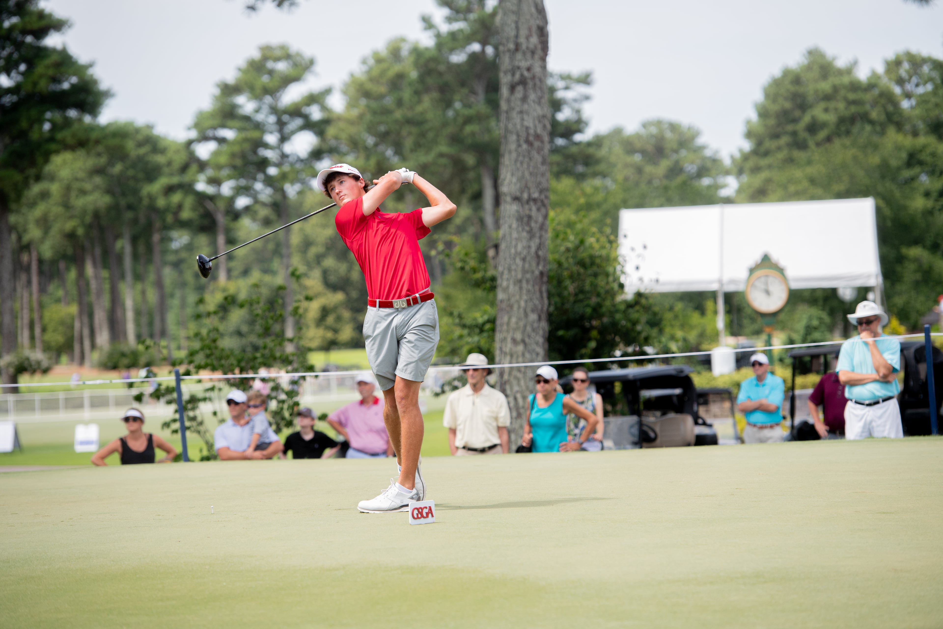 Maxwell Ford of Peachtree Corners tees off at the 2020 Georgia Amateur Championship. Ford signed with the University of Georgia.