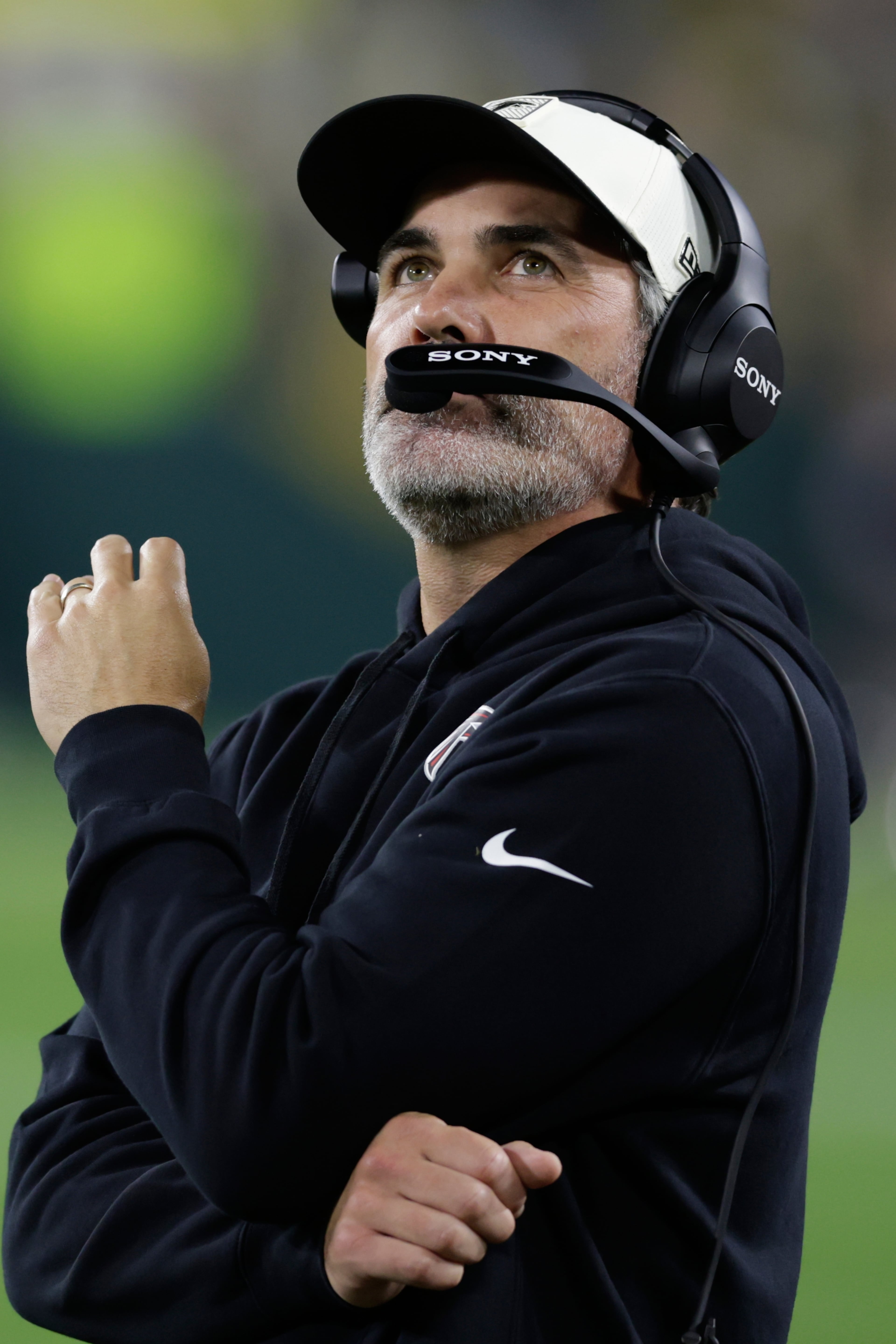 Falcons coach Kevin Stefanski watches as his team takes on the Packers on Thursday, Sept. 24, 2026, in Green Bay, Wis. (Matt Ludtke/AP)