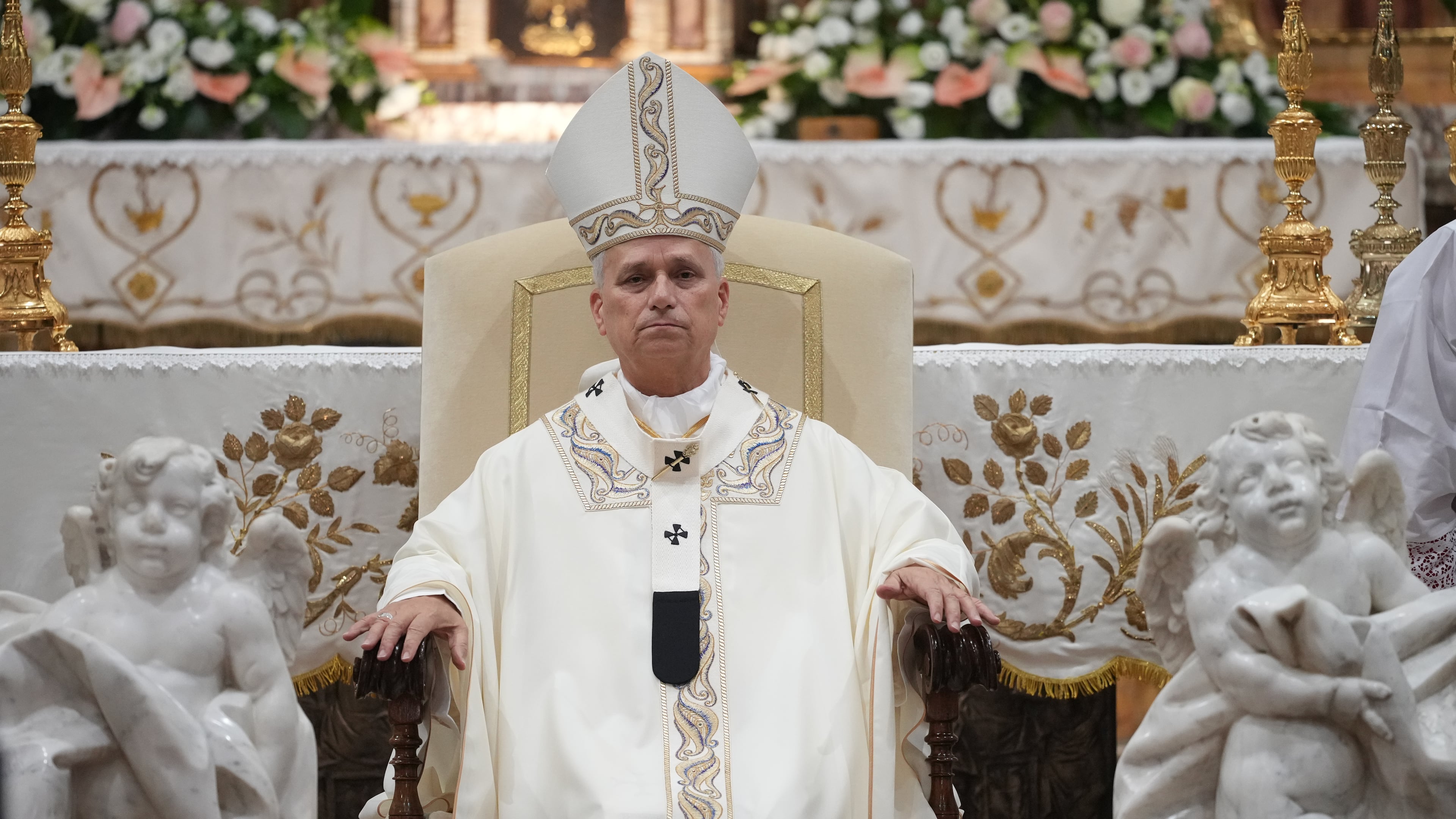 FILE - Pope Leo XIV celebrates a mass at the Basilica Sanctuary of the Mother of Good Counsel in Genazzano, central Italy, Monday, Sept. 7, 2026. (AP Photo/Andrew Medichini, File)