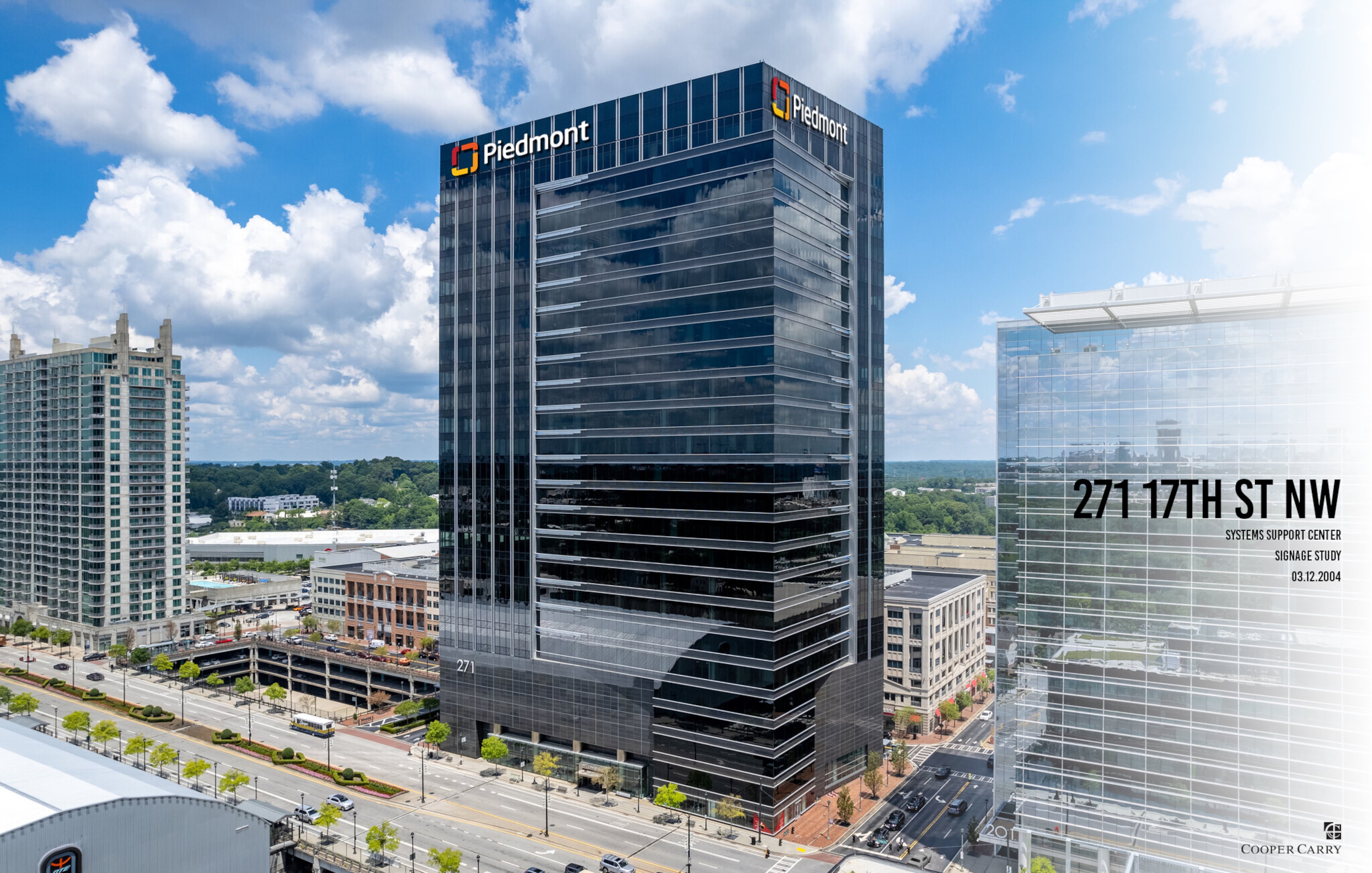 A rendering of Piedmont Healthcare signage on the 271 17th Street tower in Atlantic Station in Midtown Atlanta. Provided