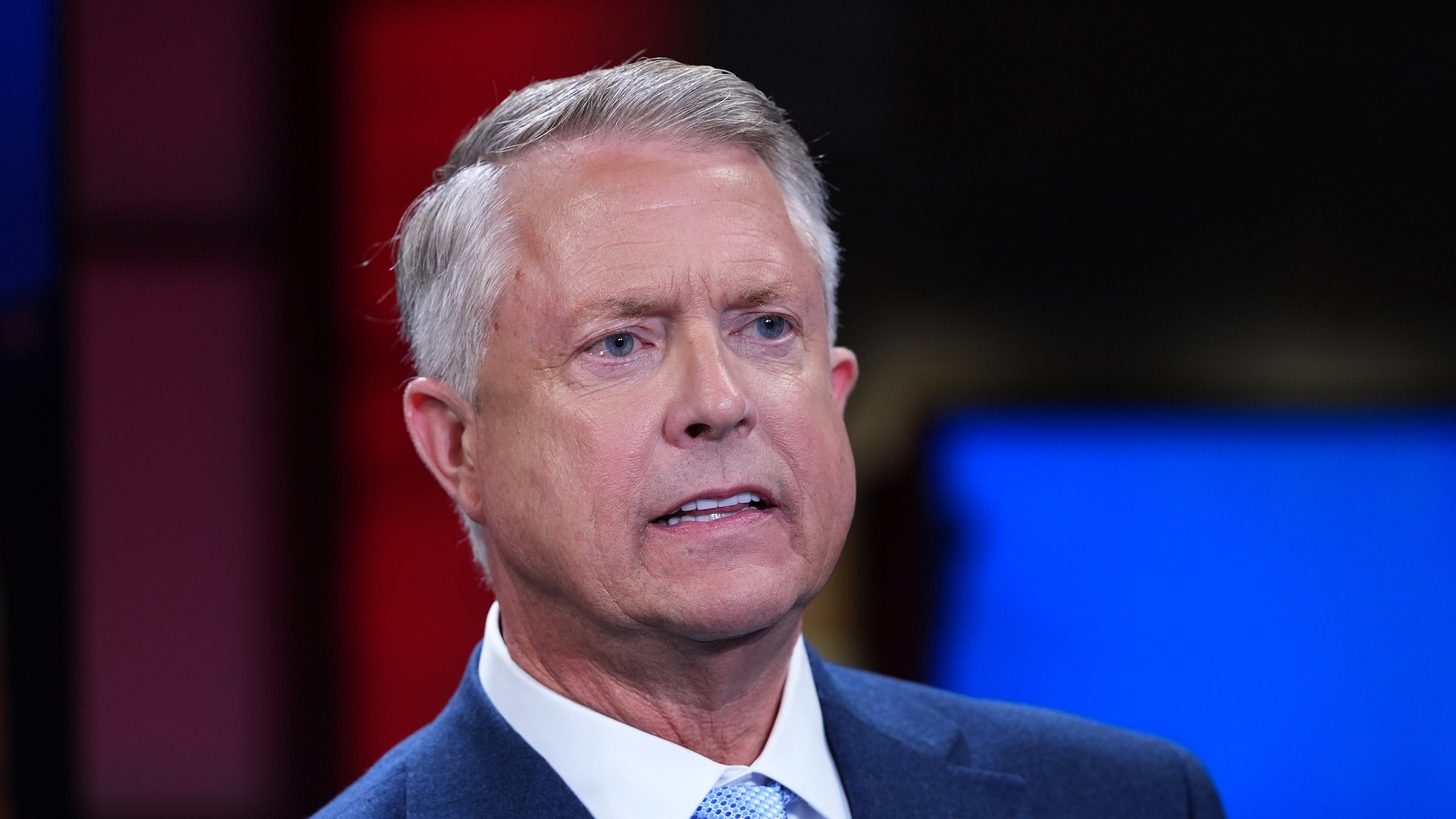 Republican Sen. Roger Marshall participates in a debate with Democratic nominee for U.S. Senate Adam Hamilton at WDAF TV in Kansas City, Mo., Wednesday, Oct. 21, 2026. (AP Photo/Charlie Riedel, Pool)